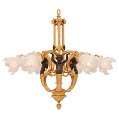 French 19th Century Louis XVI St. Bronze, Ormolu and Frosted Glass Chandelier