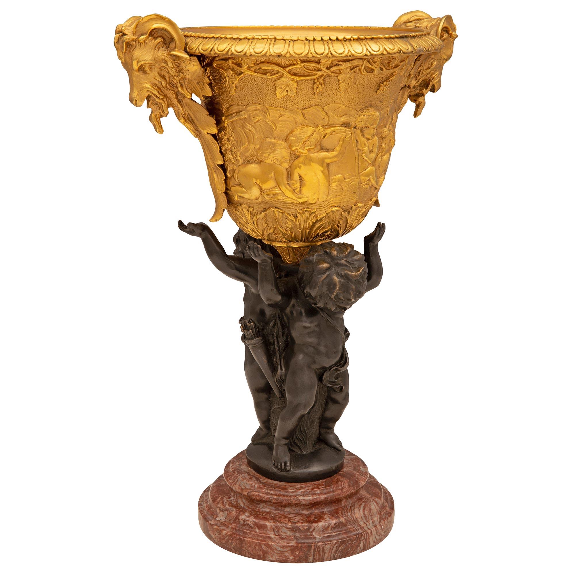 Patinated French 19th Century Louis XVI St. Bronze, Ormolu, and Marble Centerpiece For Sale