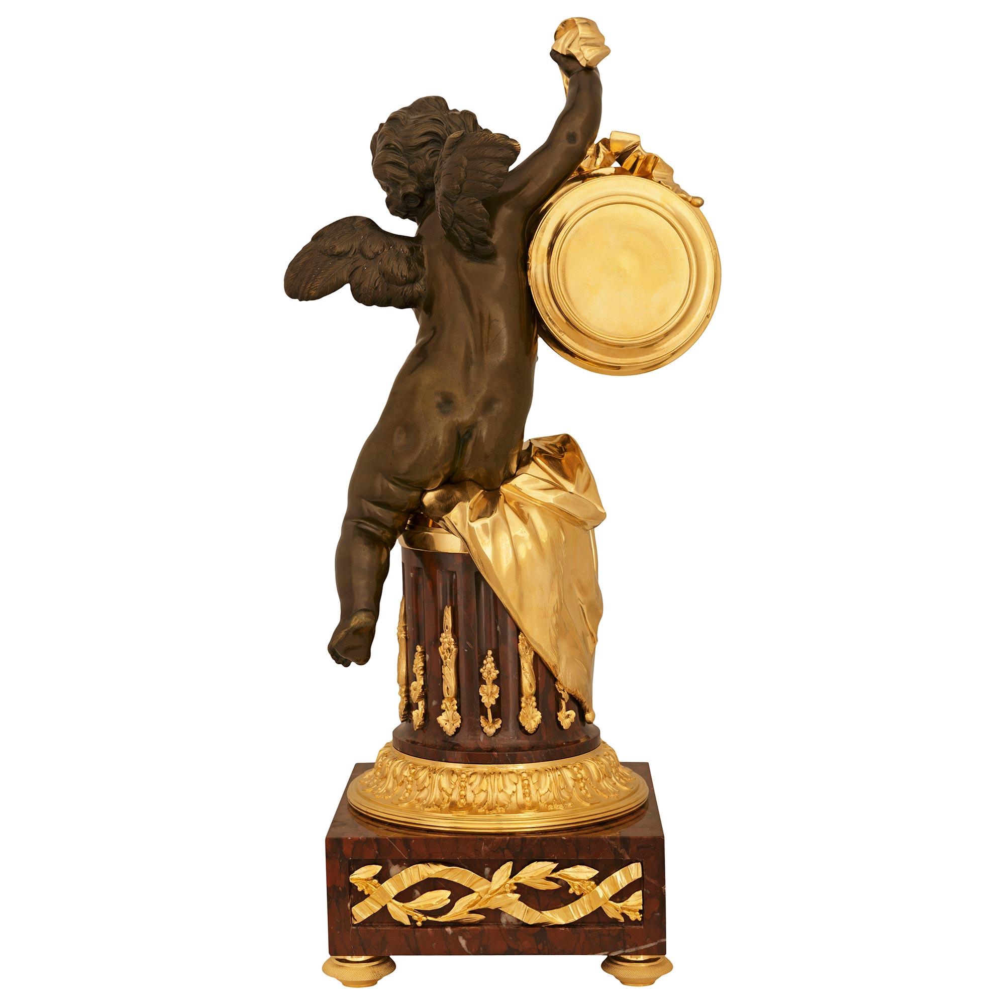 French 19th century Louis XVI st. Bronze, Ormolu and Marble Clock, by Denière For Sale 6