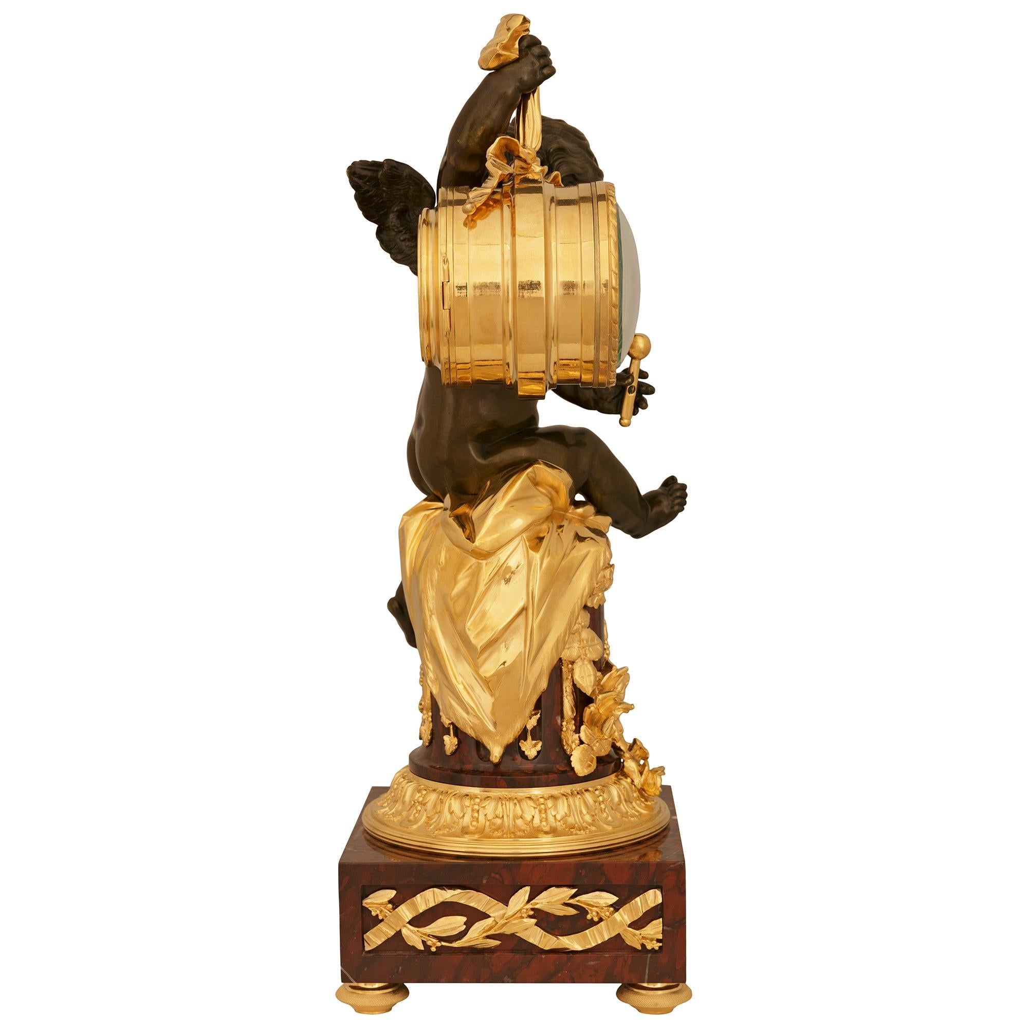19th Century French 19th century Louis XVI st. Bronze, Ormolu and Marble Clock, by Denière For Sale