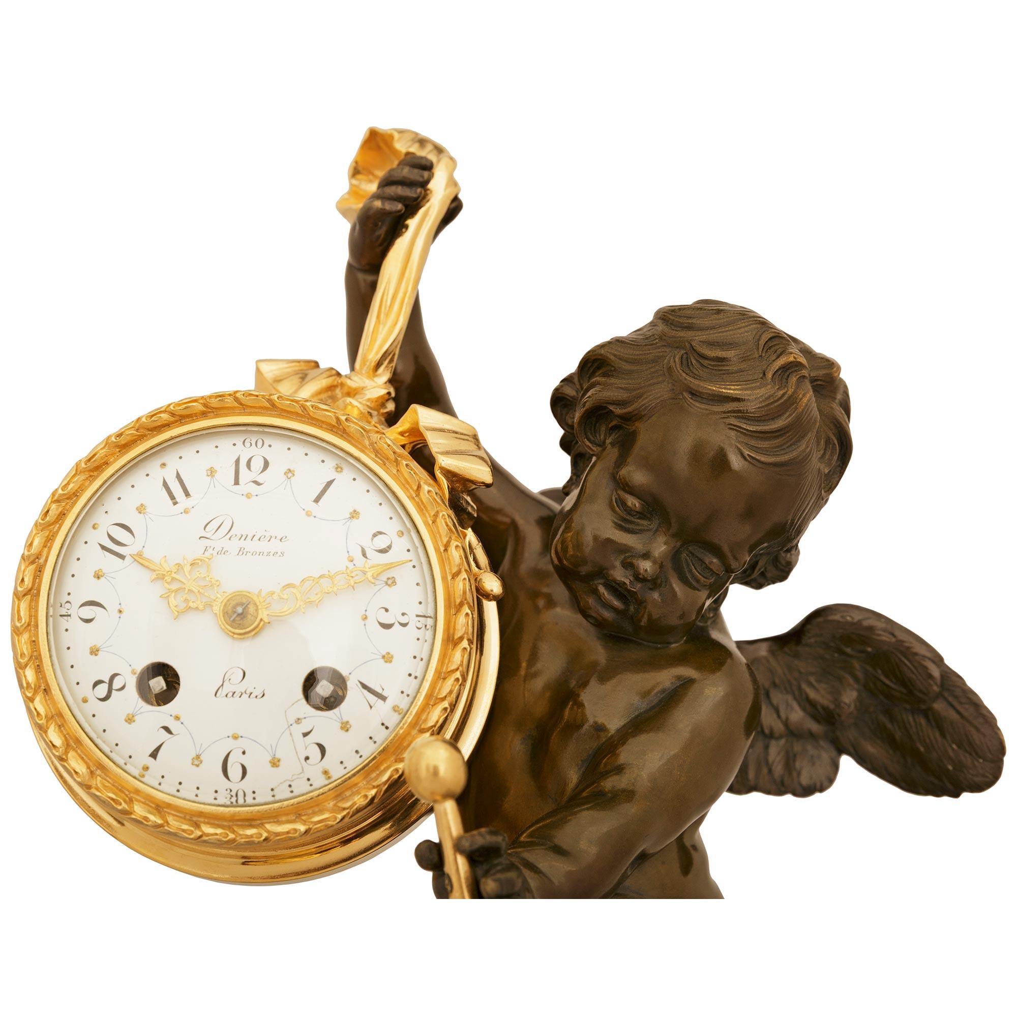 French 19th century Louis XVI st. Bronze, Ormolu and Marble Clock, by Denière For Sale 1