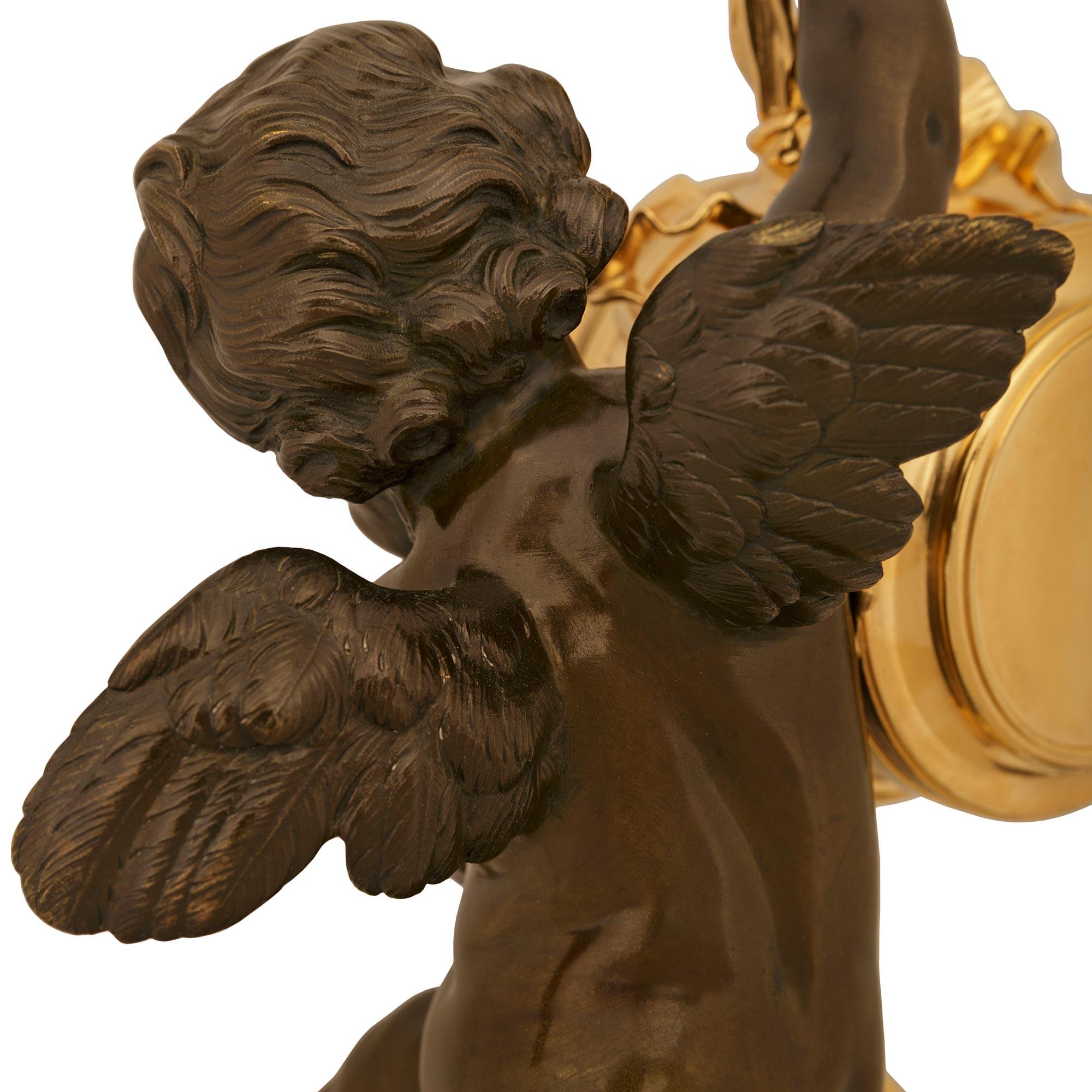 French 19th century Louis XVI st. Bronze, Ormolu and Marble Clock, by Denière For Sale 2