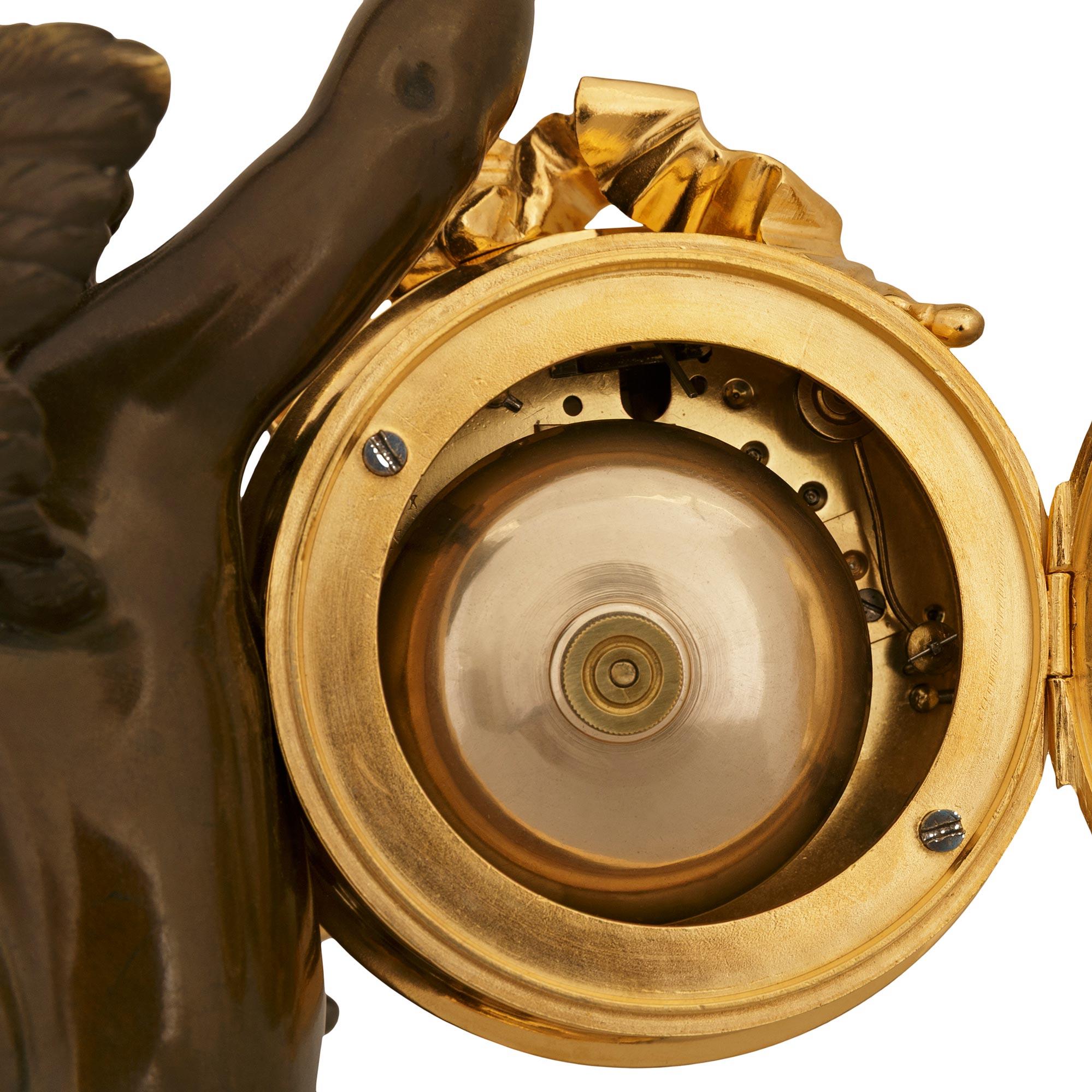 French 19th century Louis XVI st. Bronze, Ormolu and Marble Clock, by Denière For Sale 3