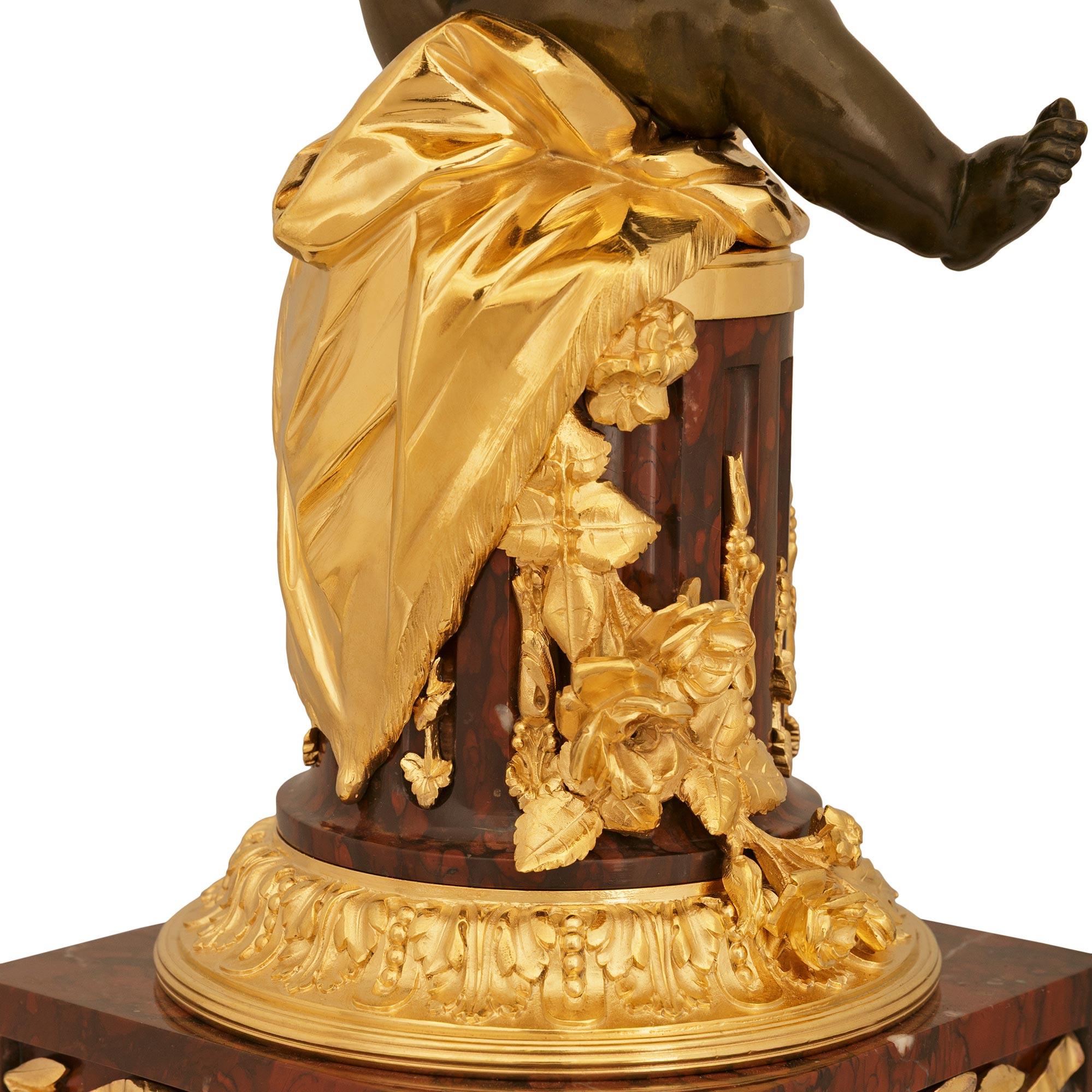 French 19th century Louis XVI st. Bronze, Ormolu and Marble Clock, by Denière For Sale 4