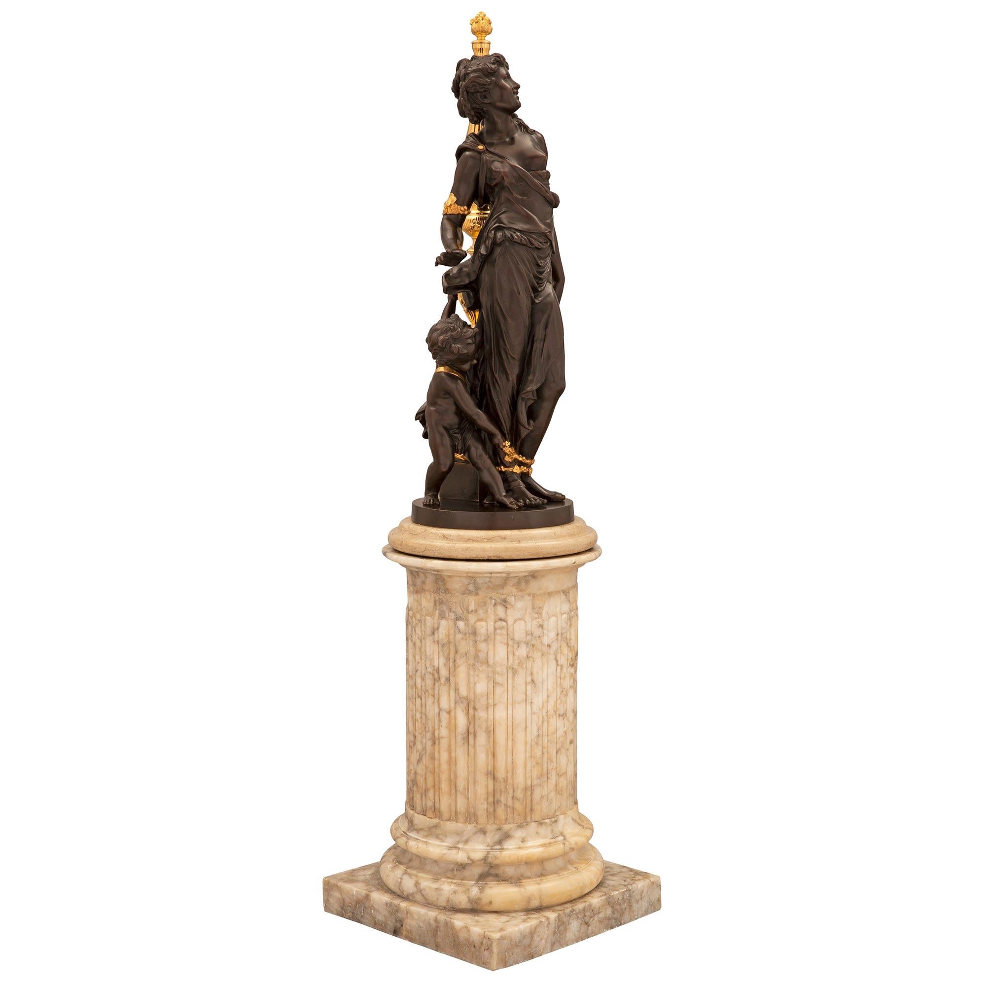 Patinated French 19th Century Louis XVI St. Bronze, Ormolu and Marble Statue For Sale