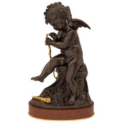 French 19th Century Louis XVI St. Bronze, Ormolu and Marble Statue of a Cherub