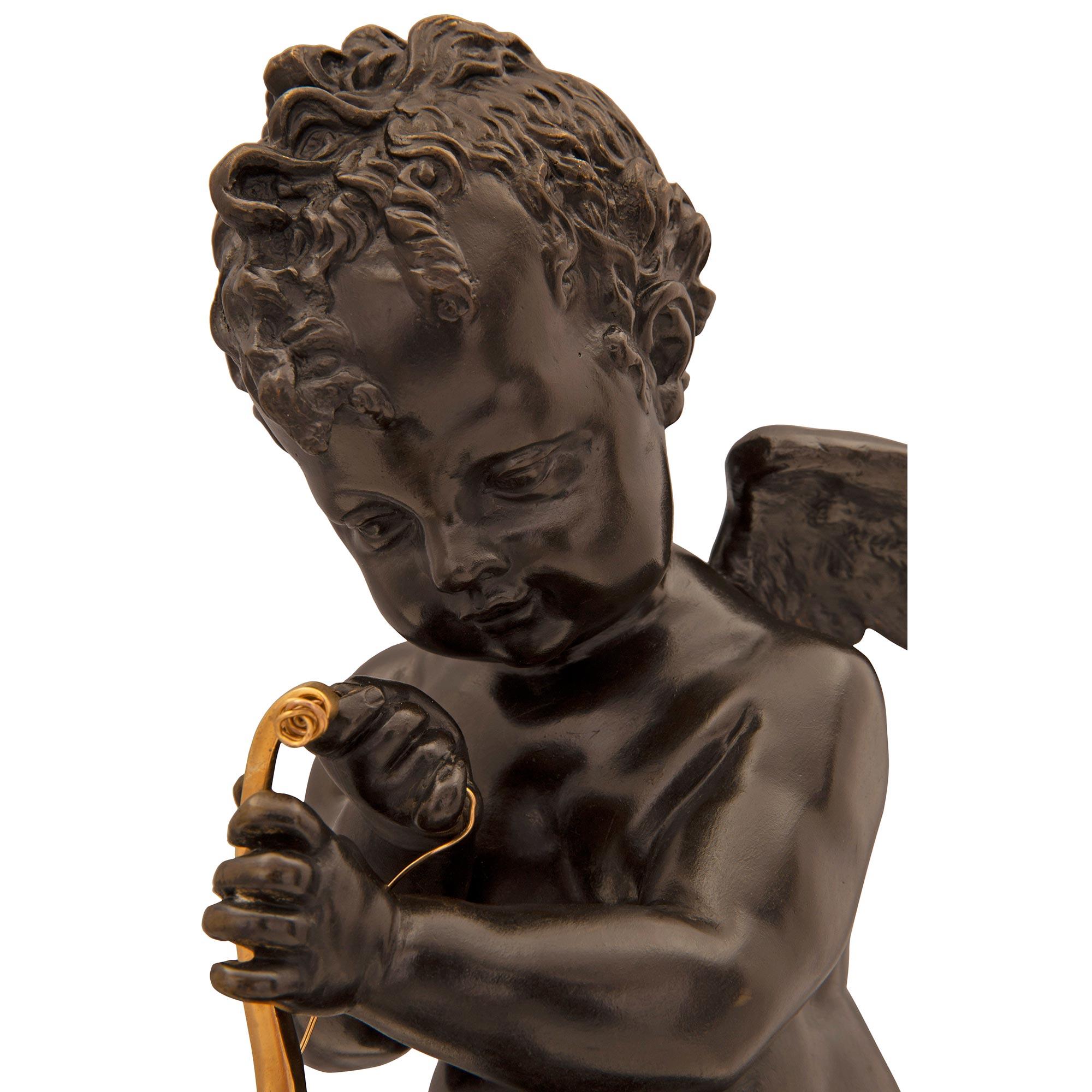 French 19th Century Louis XVI St. Bronze, Ormolu and Marble Statue of a Cherub For Sale 1