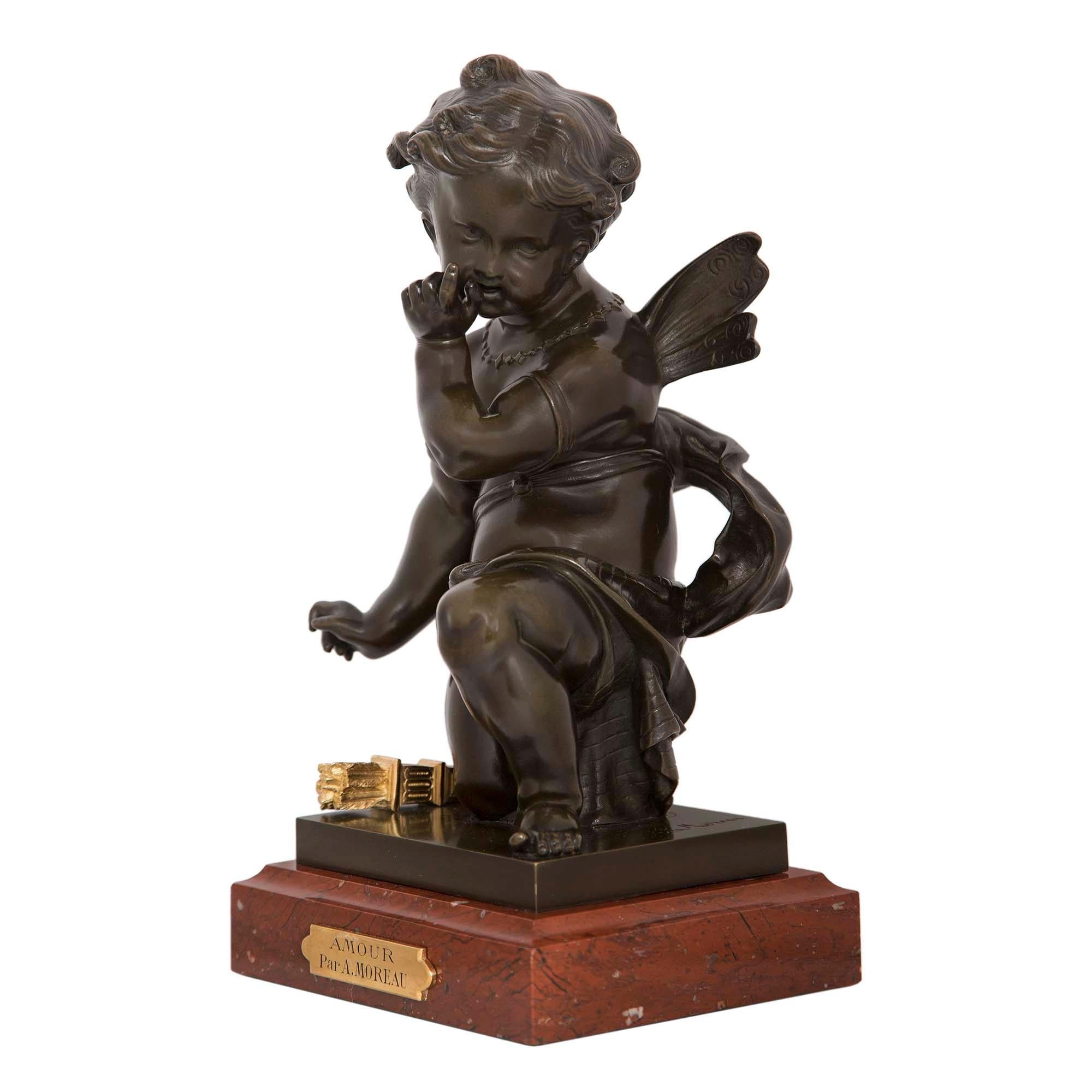 French 19th century Louis XVI st. Bronze, Ormolu and marble statue titled Amour In Good Condition For Sale In West Palm Beach, FL