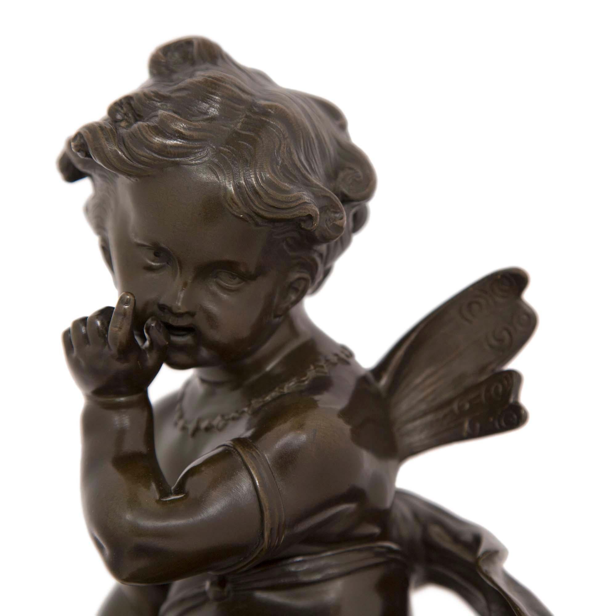 French 19th century Louis XVI st. Bronze, Ormolu and marble statue titled Amour For Sale 1