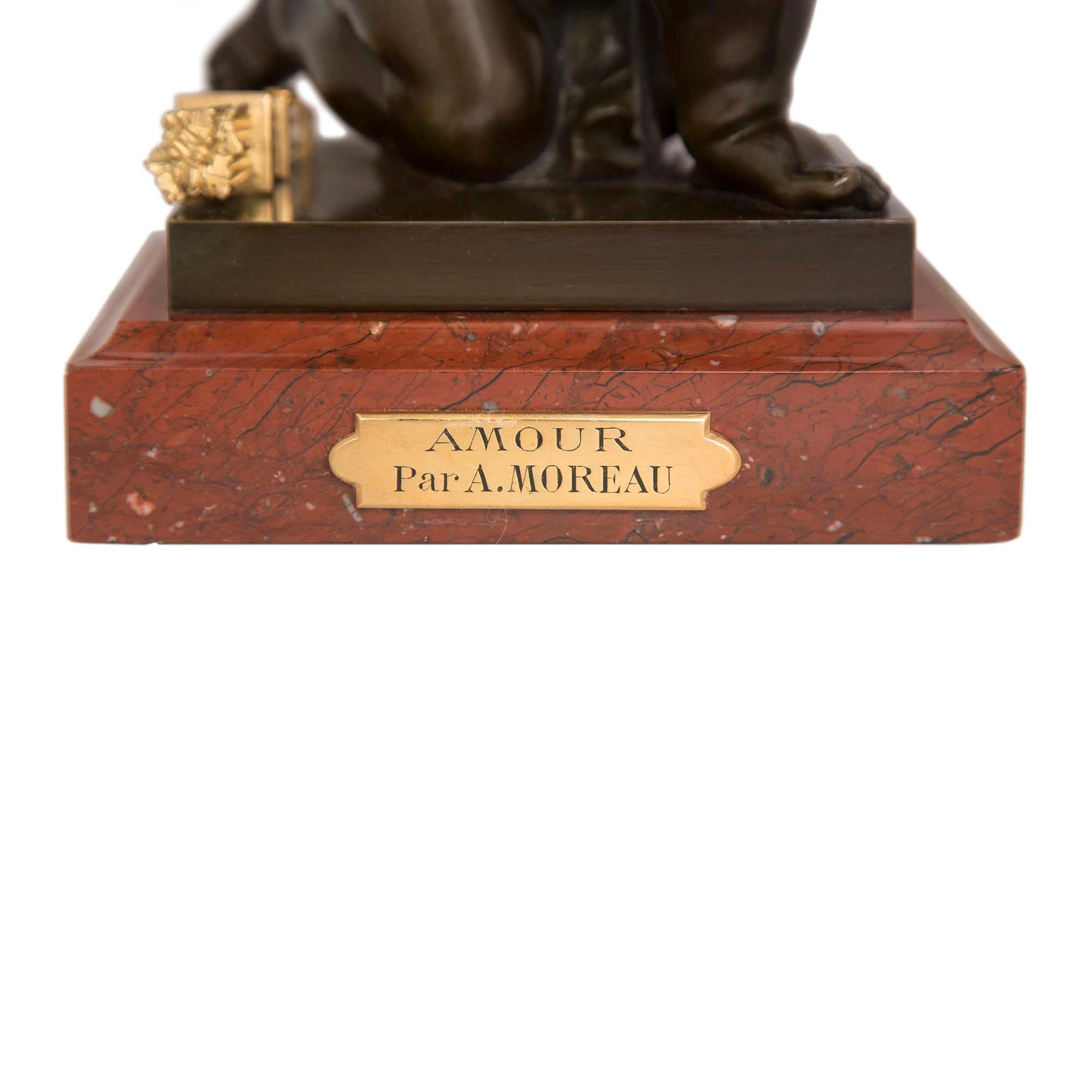 French 19th century Louis XVI st. Bronze, Ormolu and marble statue titled Amour For Sale 2