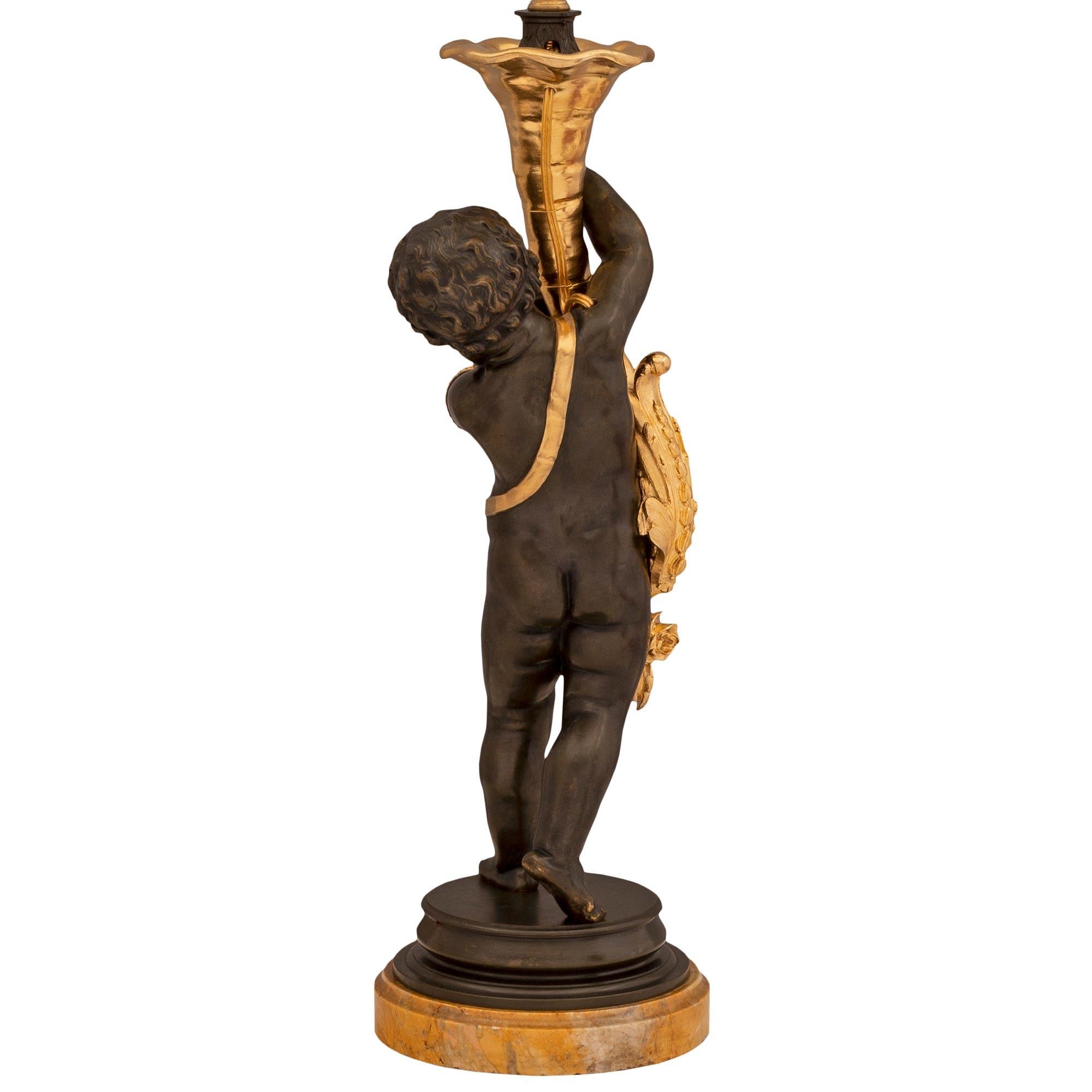 French 19th Century Louis XVI St. Bronze, Ormolu and Sienna Marble Lamp In Good Condition For Sale In West Palm Beach, FL