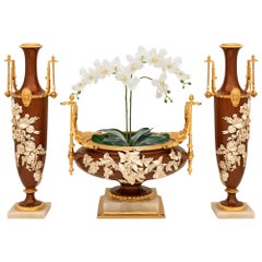 French 19th century Louis XVI st. Bronze, Ormolu and Silver garniture set