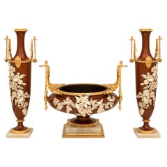 French 19th century Louis XVI st. Bronze, Ormolu and Silver garniture set