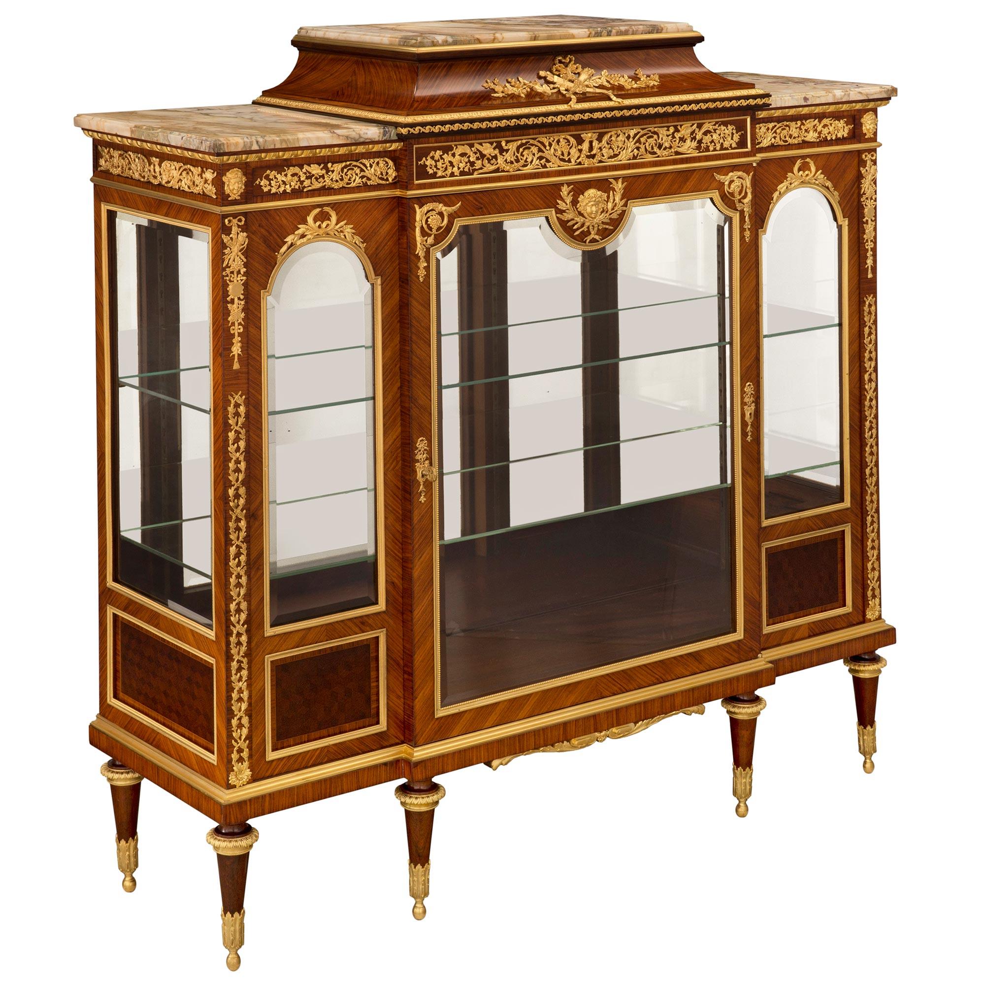 Glass French 19th Century Louis XVI St. Cabinet Vitrine Signed François Linke For Sale