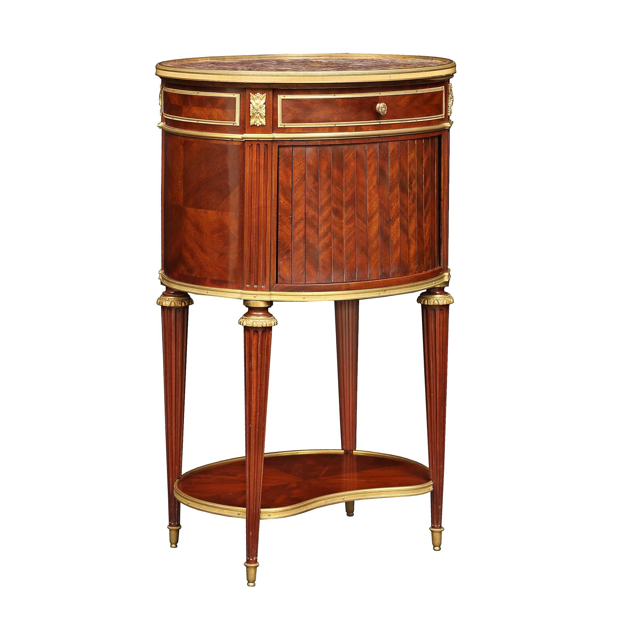 French 19th Century Louis XVI St. circa 1880 Solid Mahogany Oval Side Table In Good Condition For Sale In West Palm Beach, FL