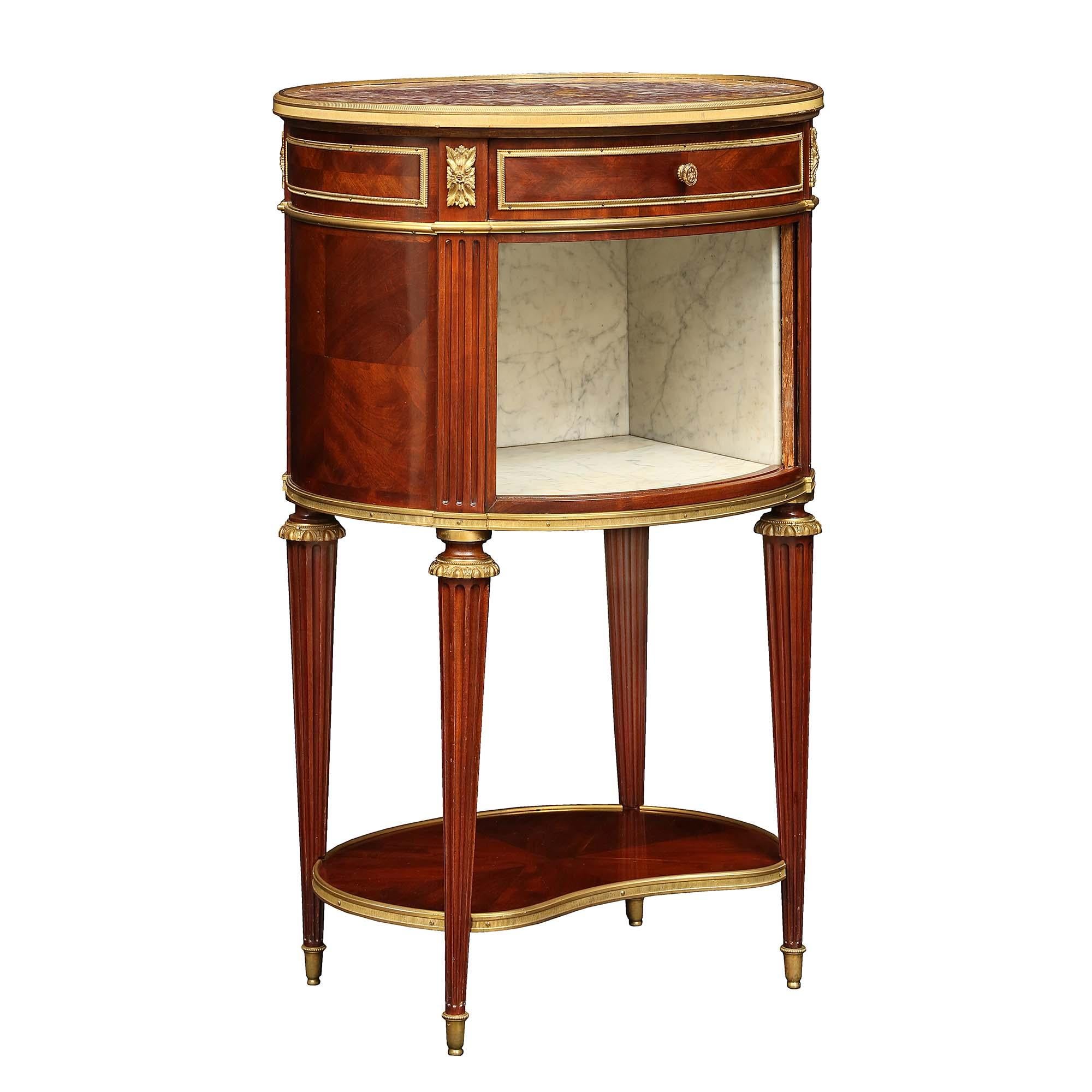Ormolu French 19th Century Louis XVI St. circa 1880 Solid Mahogany Oval Side Table For Sale