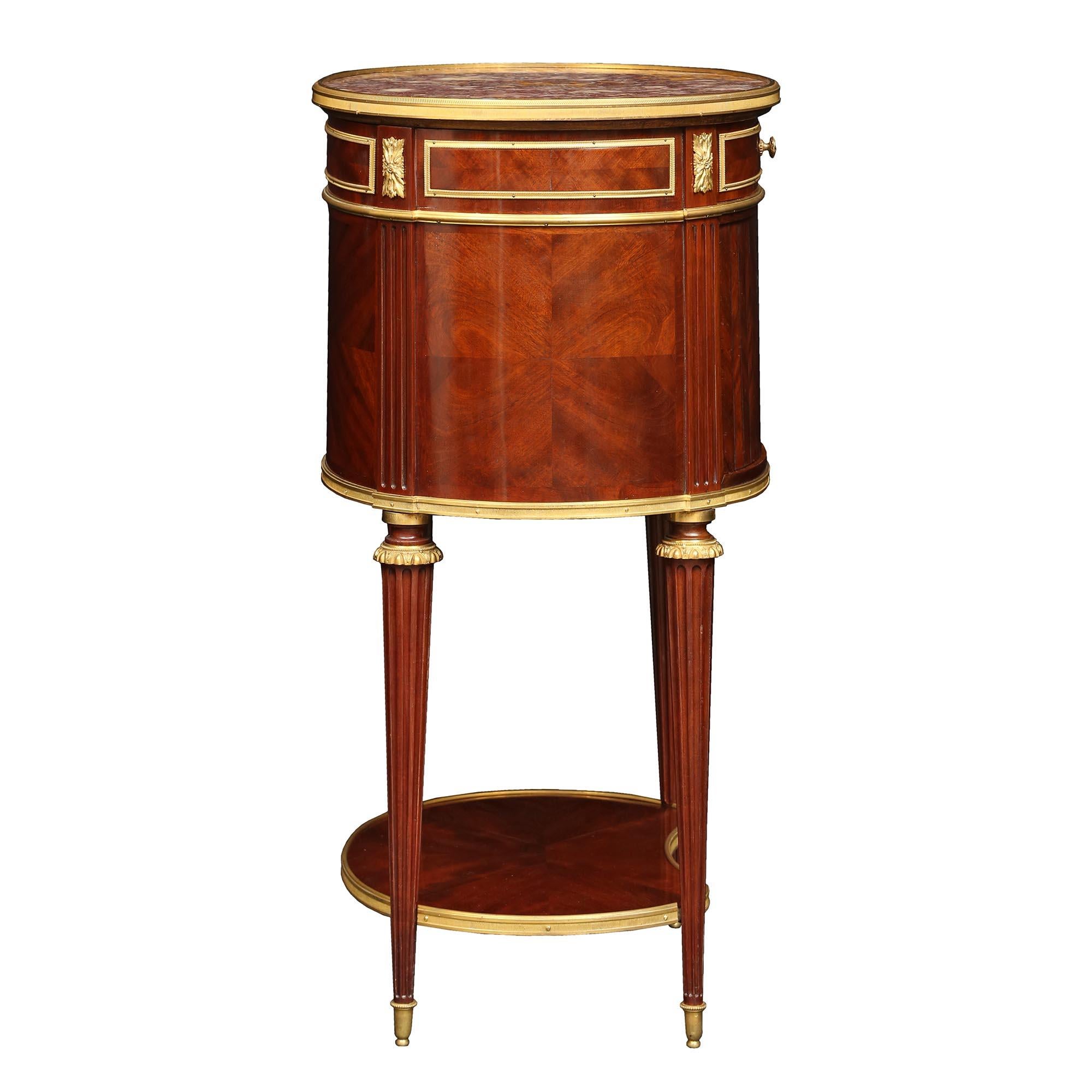 French 19th Century Louis XVI St. circa 1880 Solid Mahogany Oval Side Table For Sale 1
