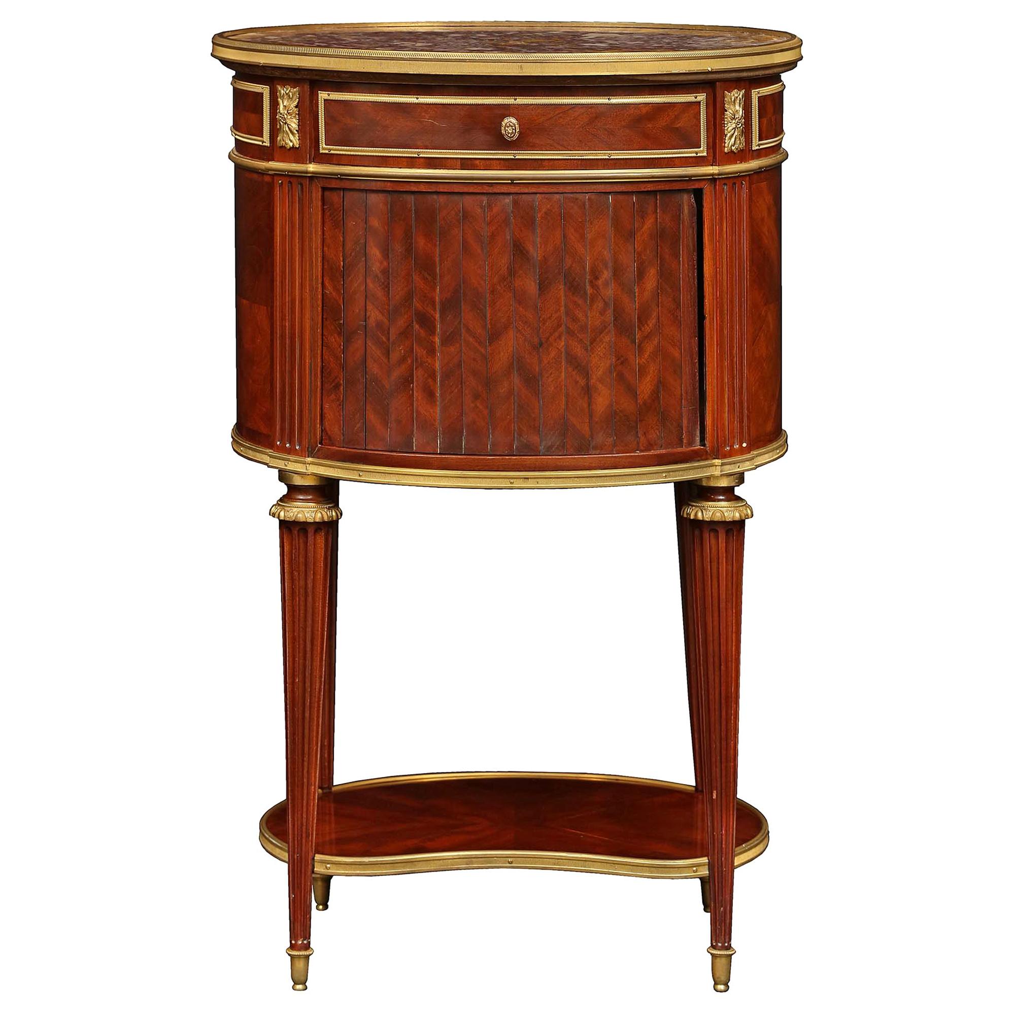 French 19th Century Louis XVI St. circa 1880 Solid Mahogany Oval Side Table For Sale