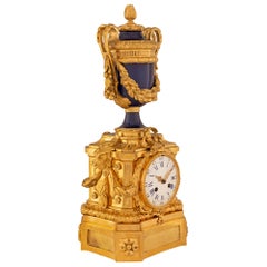 French 19th Century Louis XVI St. Cobalt Blue Porcelain and Ormolu Clock