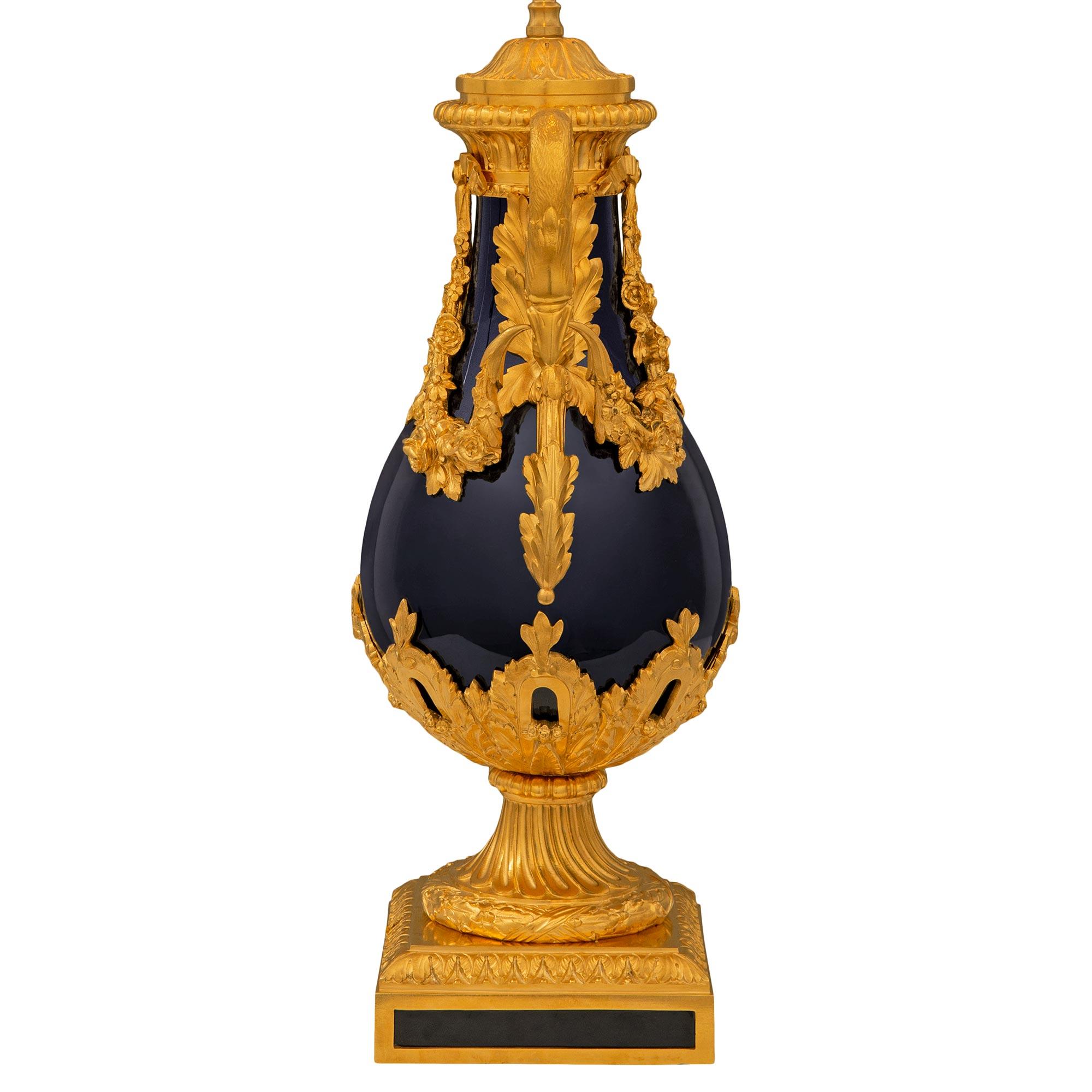 19th Century French 19th century Louis XVI st. cobalt blue Sèvres porcelain and Ormolu lamp For Sale
