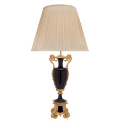 French 19th Century Louis XVI St. Cobalt Blue Sèvres Porcelain and Ormolu Lamps