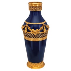 French 19th century Louis XVI st. cobalt blue Sévres porcelain and Ormolu vase