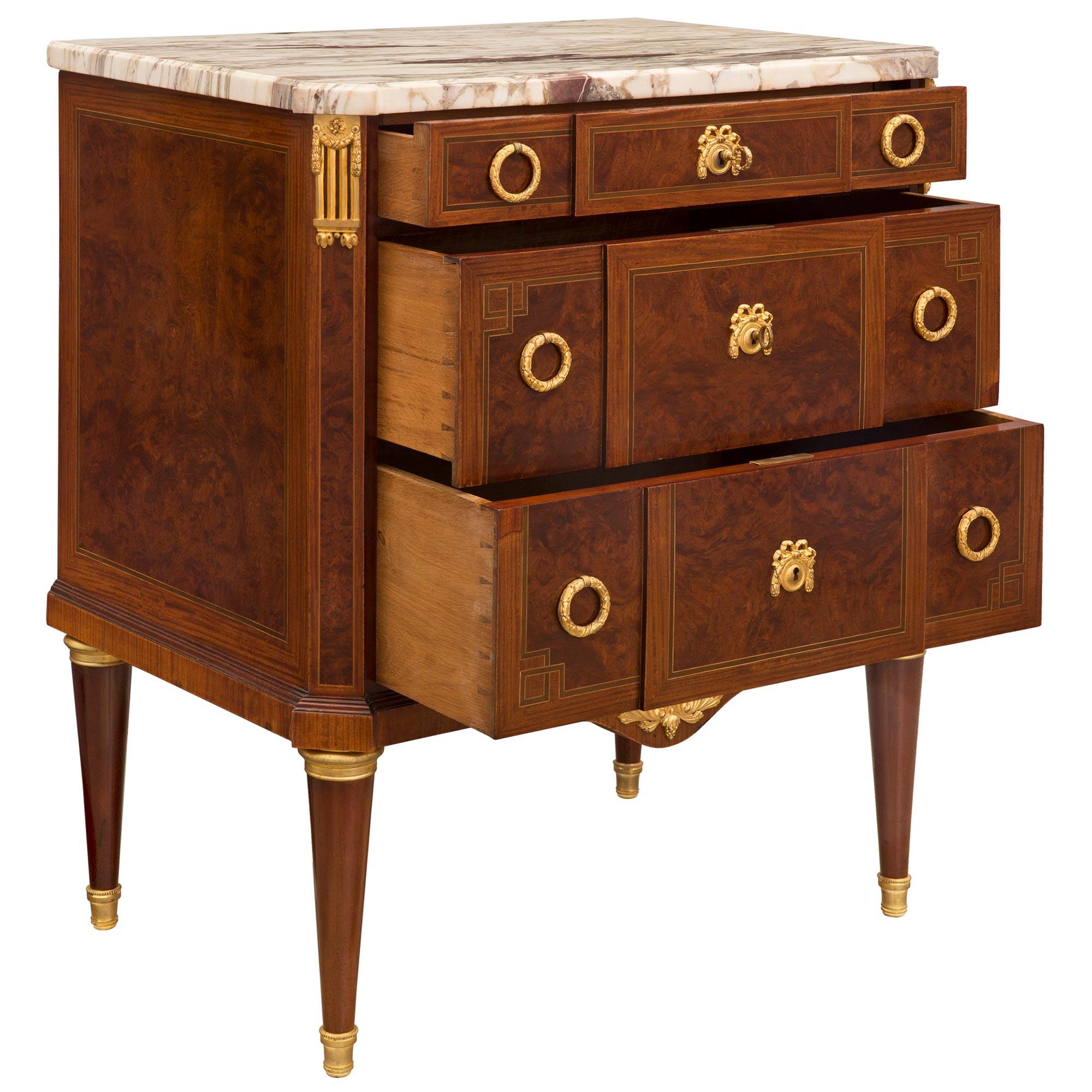 Ormolu French 19th Century Louis XVI St. Crouch Mahogany and Marble Commode For Sale