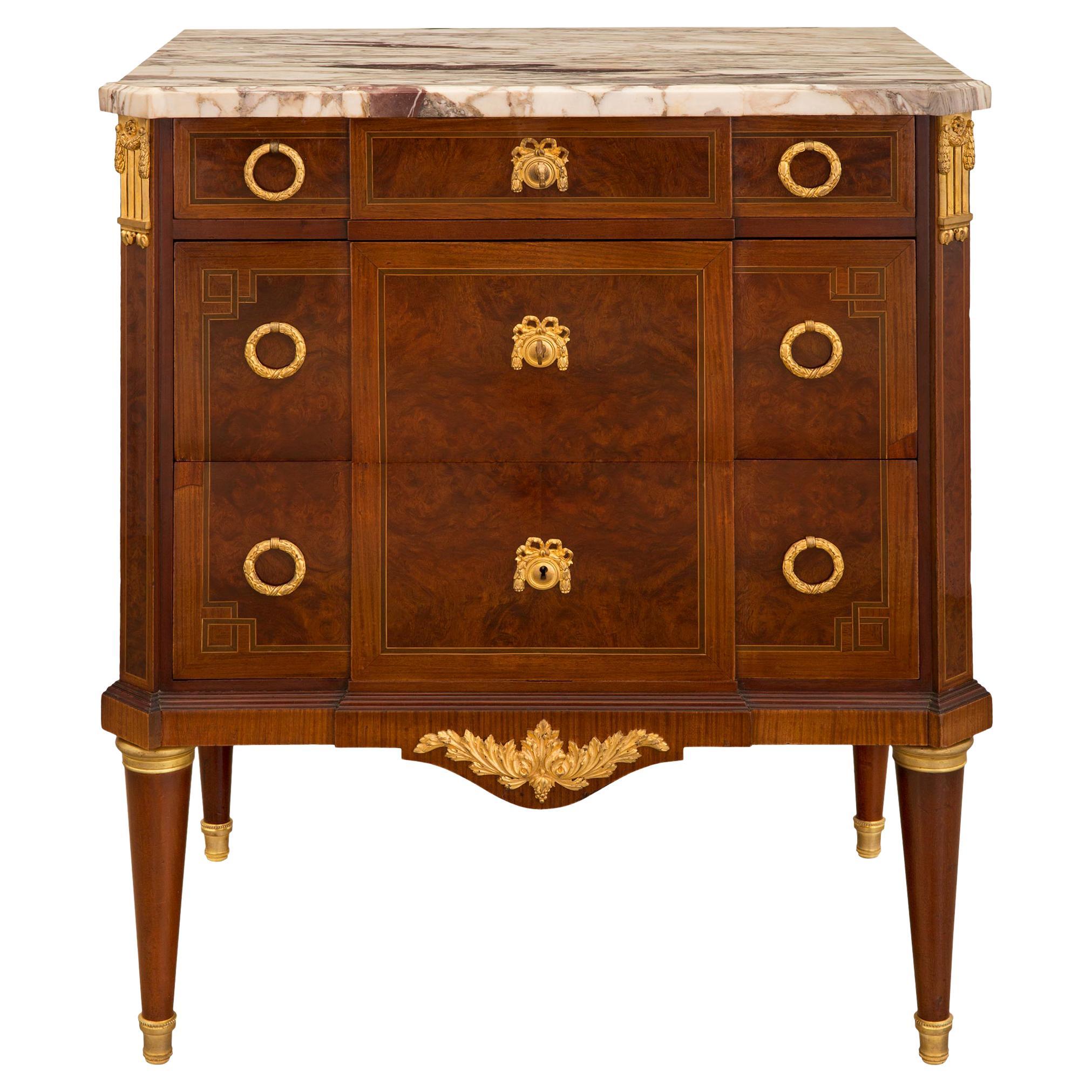 French 19th Century Louis XVI St. Crouch Mahogany and Marble Commode For Sale