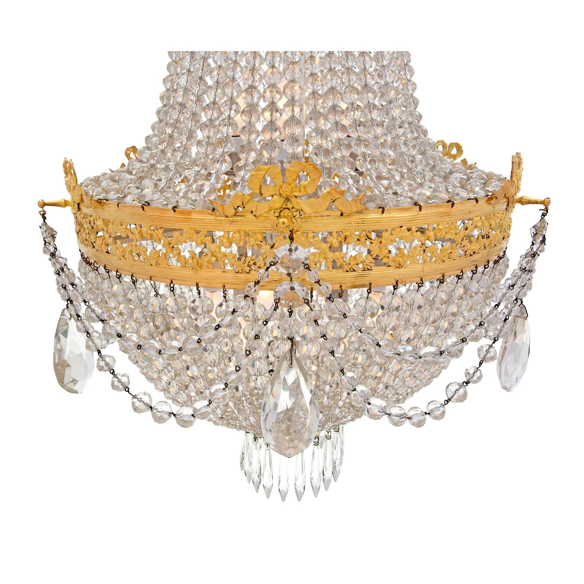 French 19th Century Louis XVI St. Crystal and Ormolu Chandelier In Good Condition In West Palm Beach, FL
