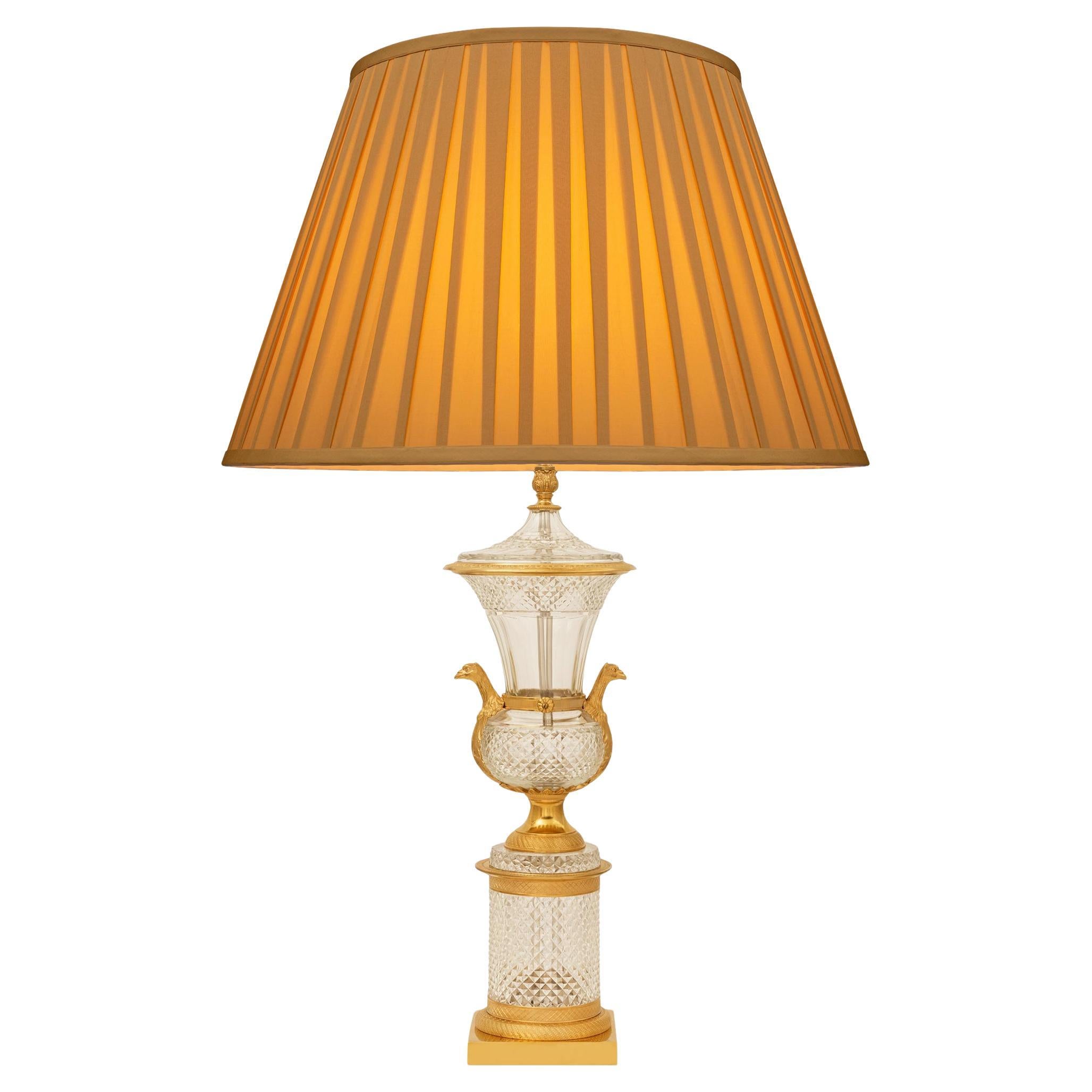 French 19th century Louis XVI st. Crystal and Ormolu lamp