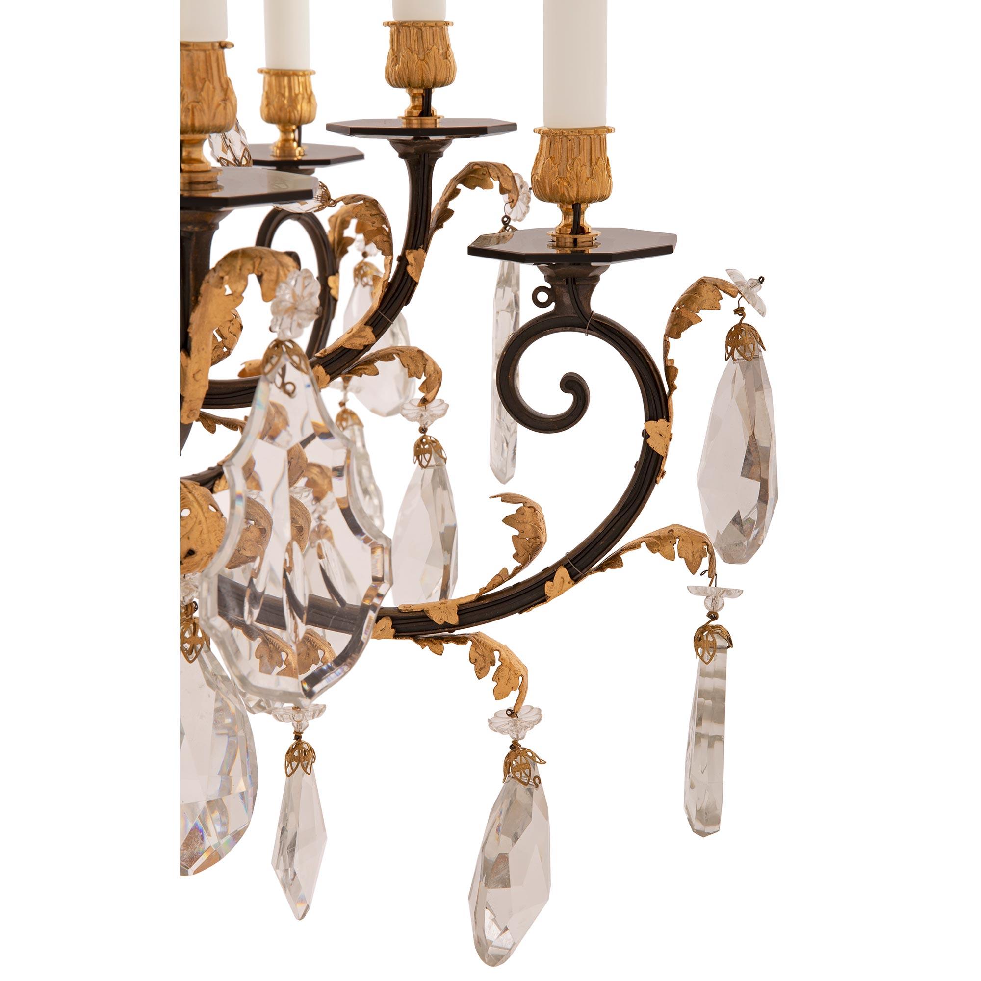 French 19th Century Louis XVI St. Crystal, Ormolu, and Wrought Iron Chandelier For Sale 1