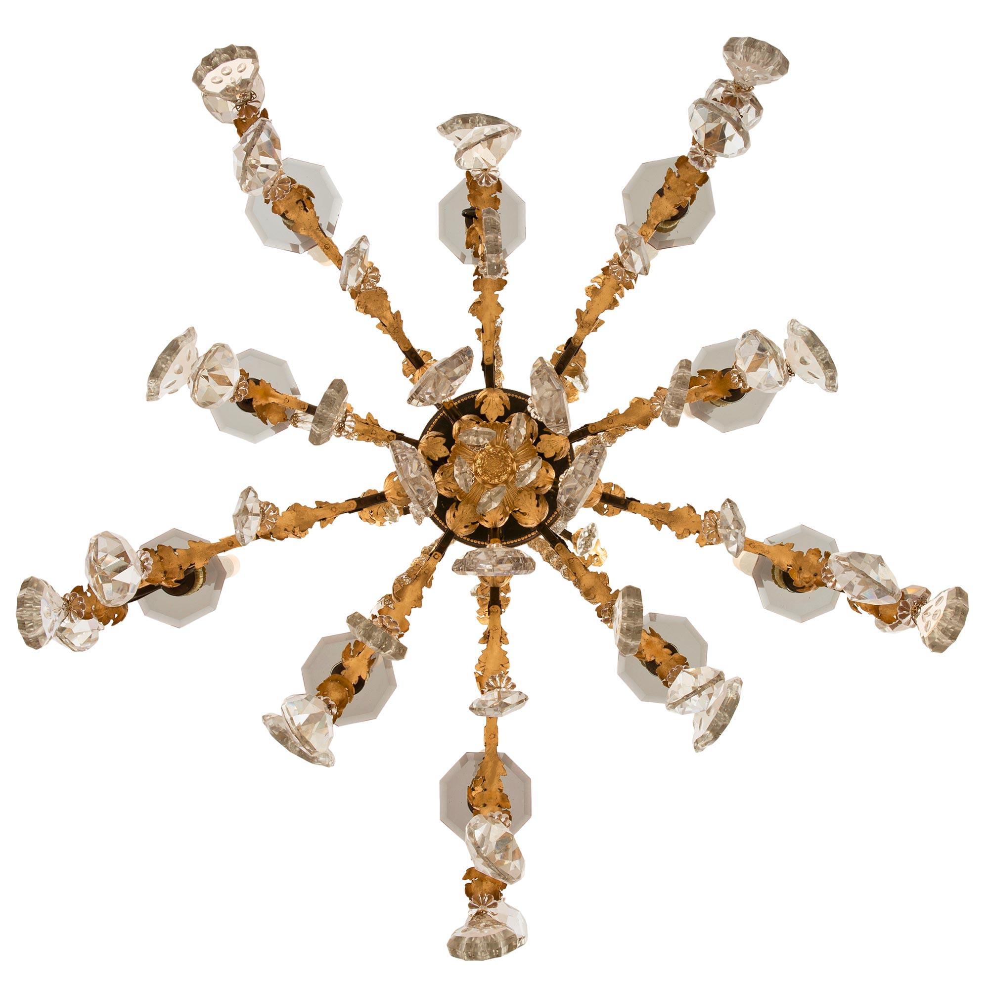 French 19th Century Louis XVI St. Crystal, Ormolu, and Wrought Iron Chandelier For Sale 3