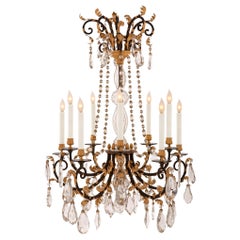 Antique French 19th Century Louis XVI St. Crystal, Ormolu, and Wrought Iron Chandelier