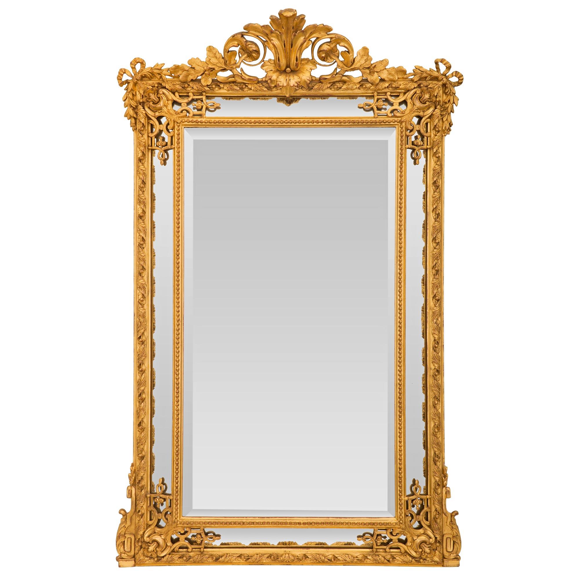 Miroir français du XIXe siècle en bois doré à double cadre de style Louis XVI du XIXe siècle