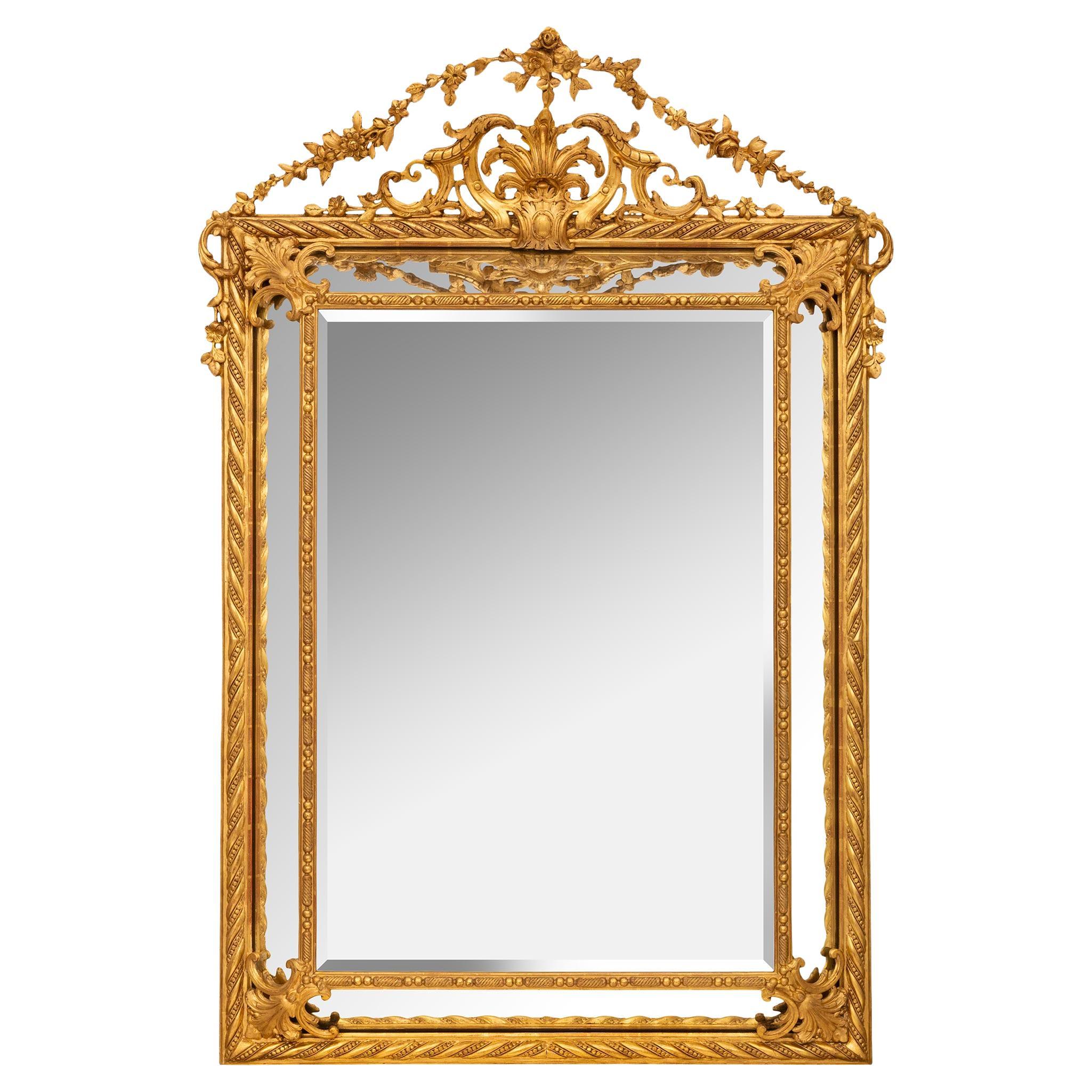 Miroir français du XIXe siècle en bois doré à double cadre de style Louis XVI du XIXe siècle