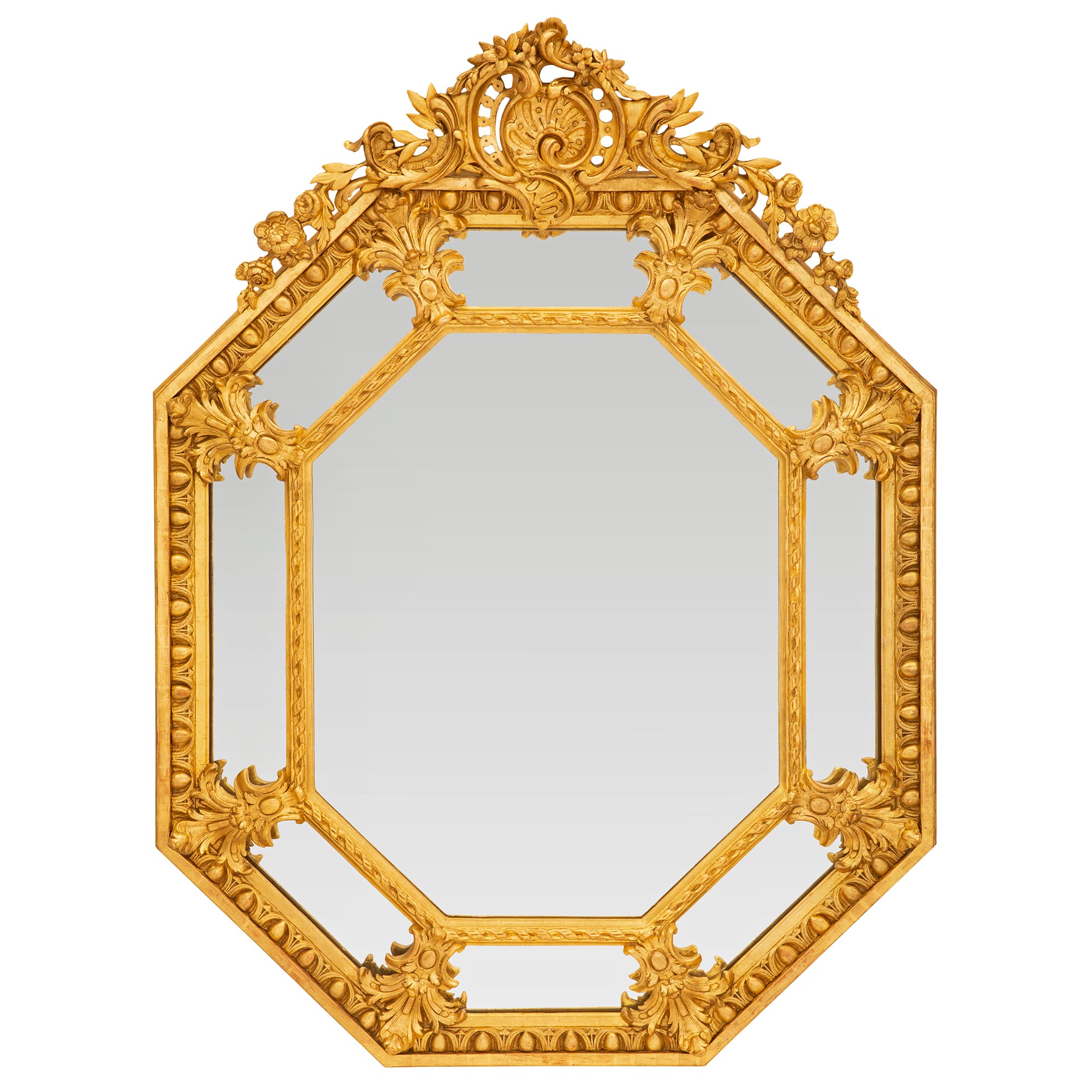 French 19th Century Louis XVI St. Double Framed Octagonal Giltwood Mirror
