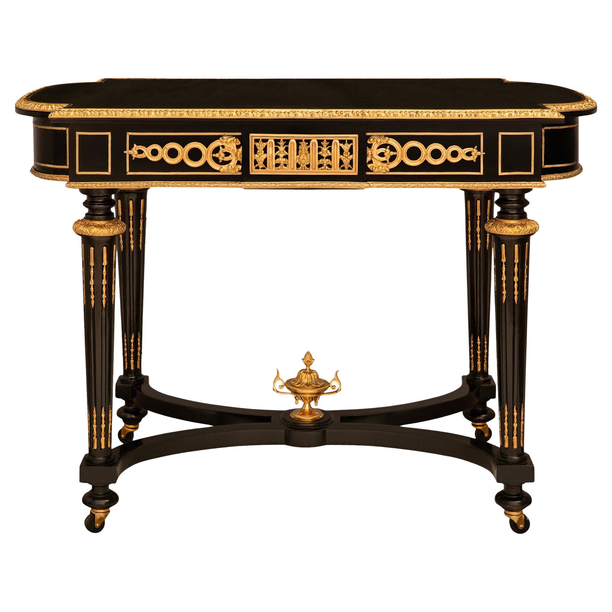 French 19th century Louis XVI st. Ebony and Ormolu Boulle side/center table