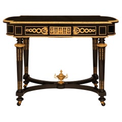 French 19th century Louis XVI st. Ebony and Ormolu Boulle side/center table