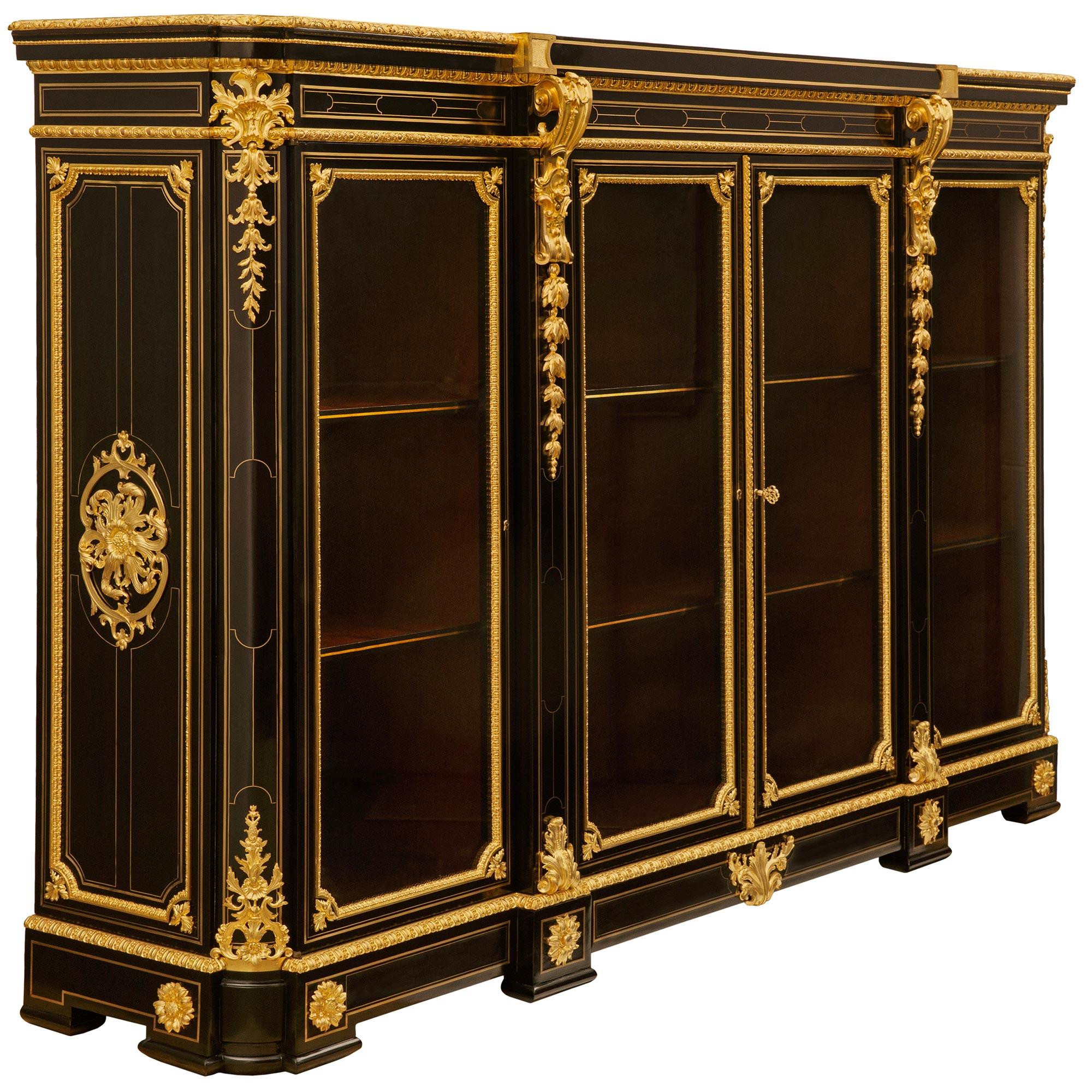19th Century French 19th century Louis XVI st. Ebony and Ormolu Boulle vitrine For Sale