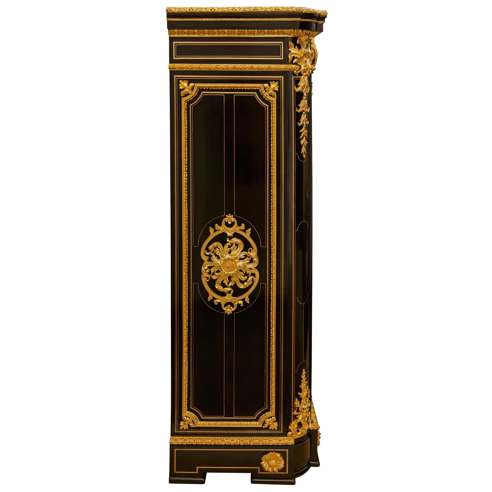 Glass French 19th century Louis XVI st. Ebony and Ormolu Boulle vitrine For Sale