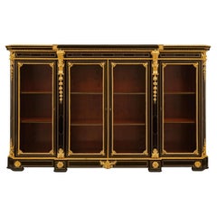 French 19th century Louis XVI st. Ebony and Ormolu Boulle vitrine