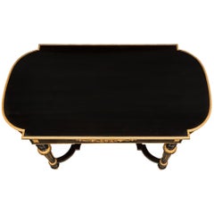 Tavolo da centro francese del XIX secolo Luigi XVI in ebano e ormeggio