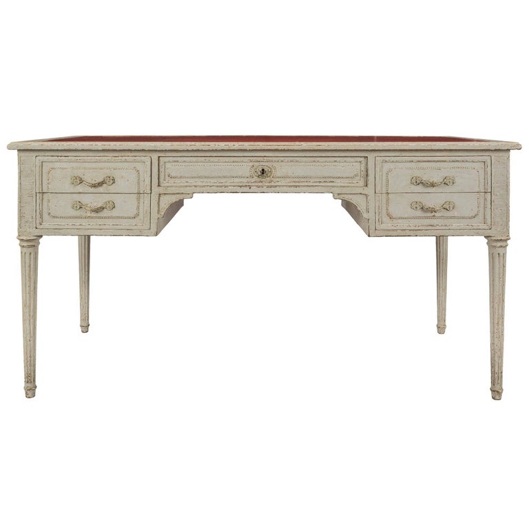 French 19th Century Louis Xvi St Five Drawer Desk With Pull Out