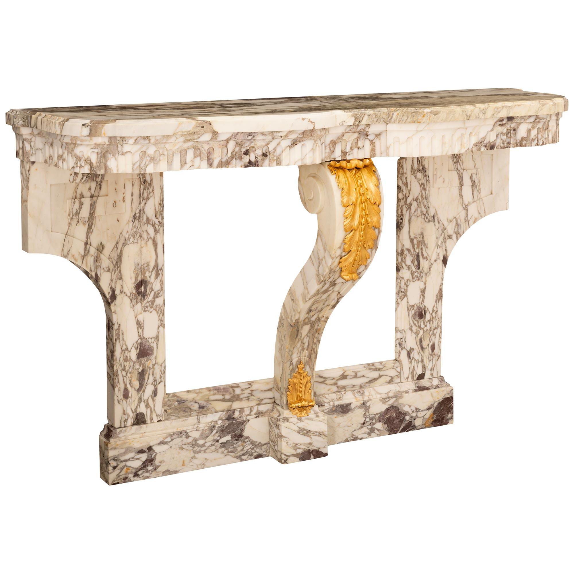 French 19th century Louis XVI st. Fleur de Pêcher marble and Ormolu console In Good Condition For Sale In West Palm Beach, FL