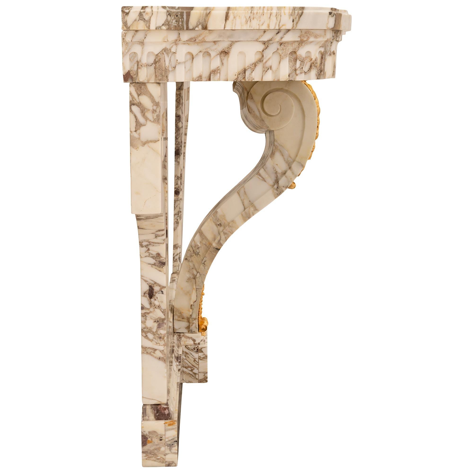 19th Century French 19th century Louis XVI st. Fleur de Pêcher marble and Ormolu console For Sale