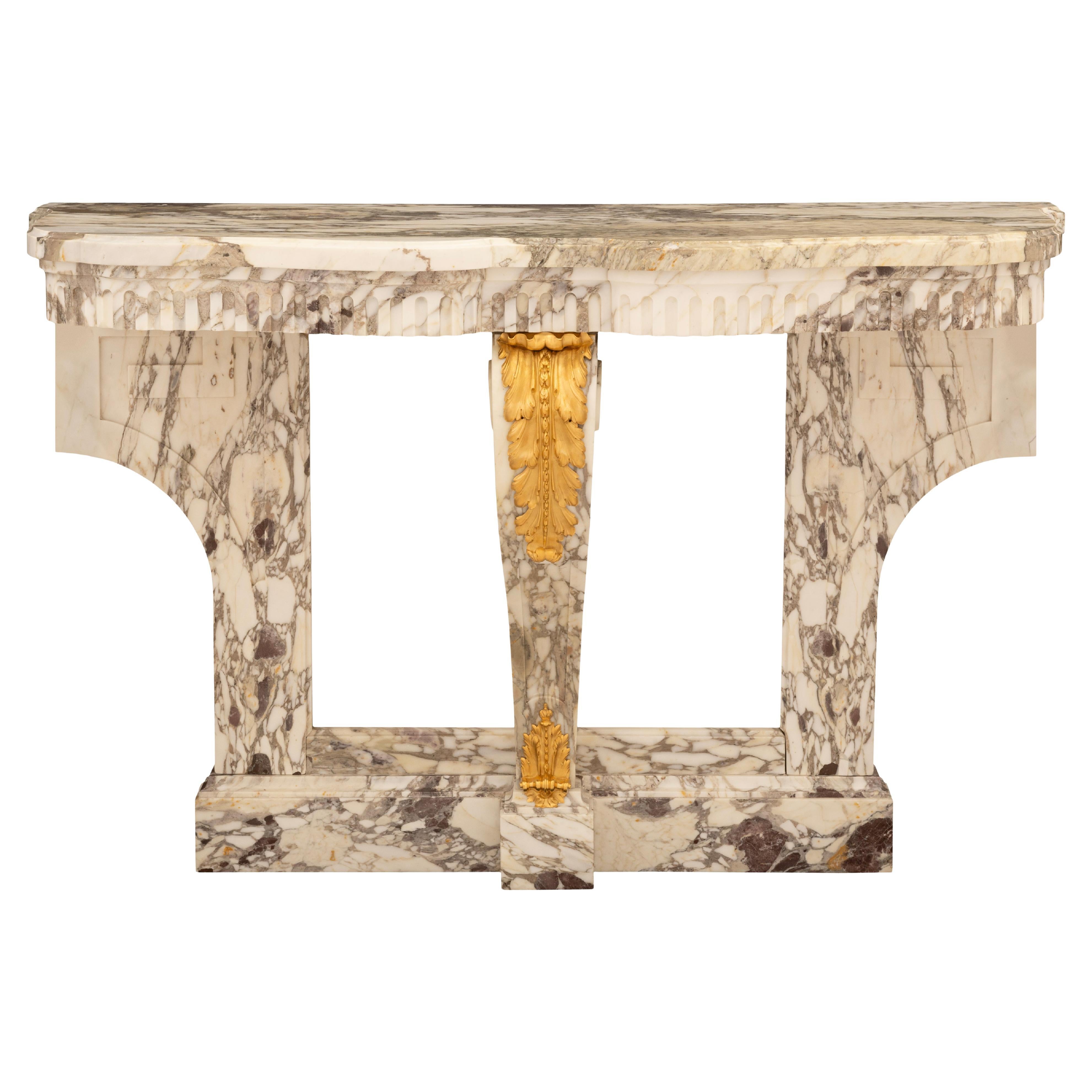 French 19th century Louis XVI st. Fleur de Pêcher marble and Ormolu console For Sale