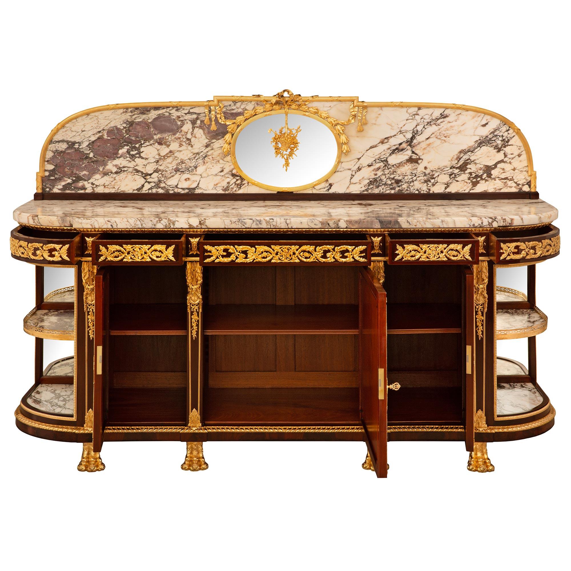 Bufé con espejo de mármol Fleur de Pêcher francés del siglo XIX, estilo Luis XVI Francés en venta