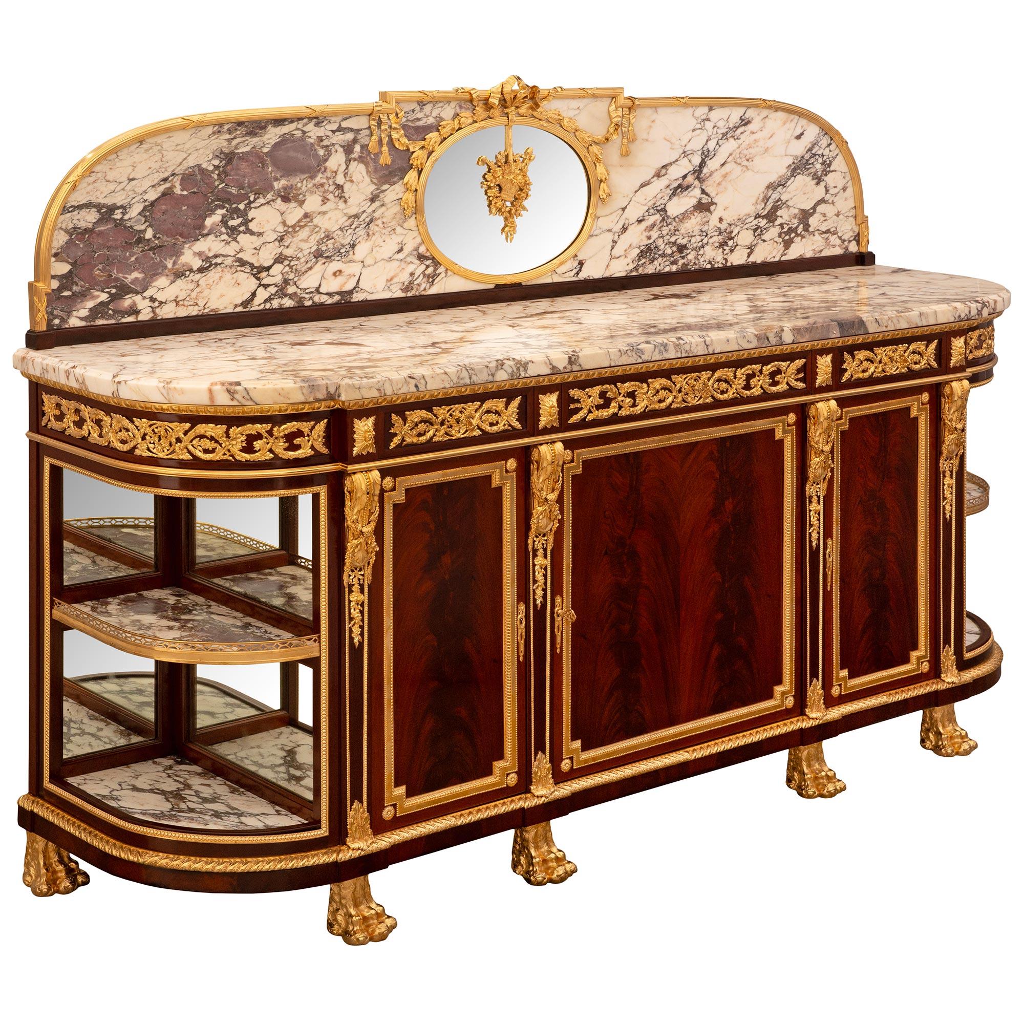 Bufé con espejo de mármol Fleur de Pêcher francés del siglo XIX, estilo Luis XVI en Bueno estado para la venta en West Palm Beach, FL