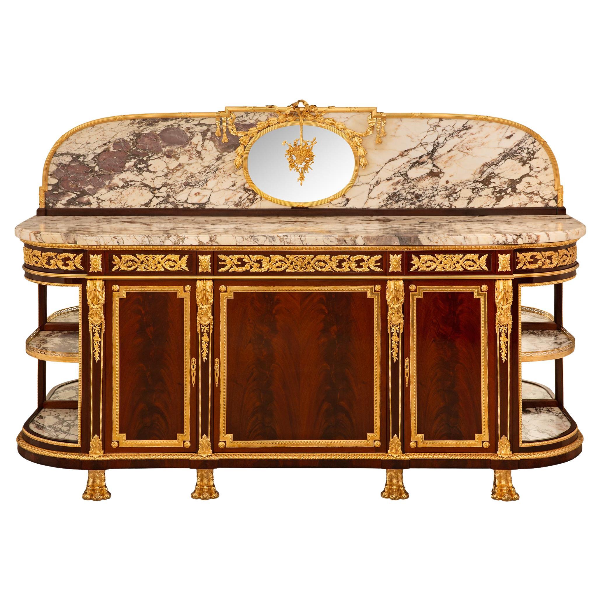 Bufé con espejo de mármol Fleur de Pêcher francés del siglo XIX, estilo Luis XVI en venta