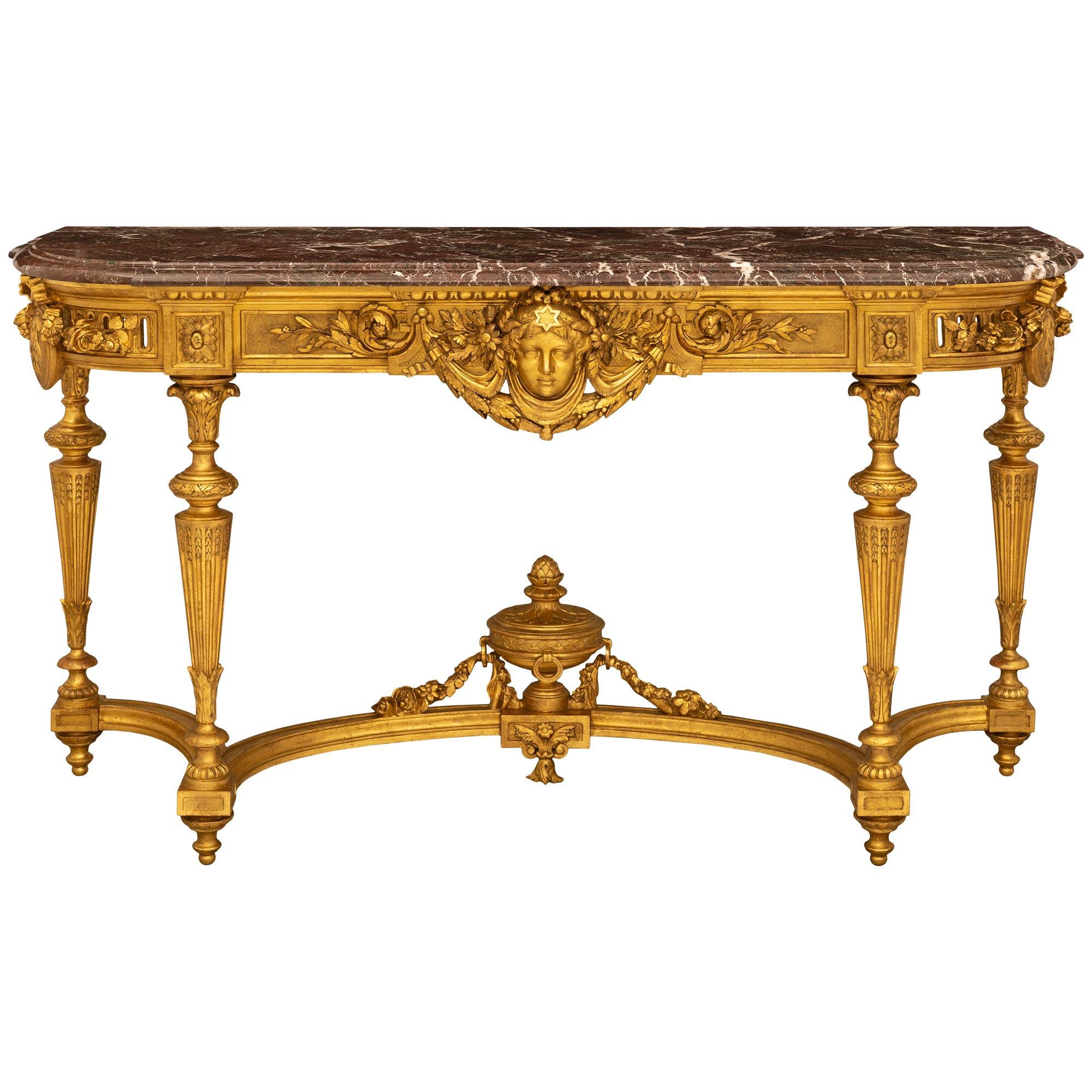 French 19th Century Louis XVI St. Freestanding Giltwood And Marble Console For Sale 8